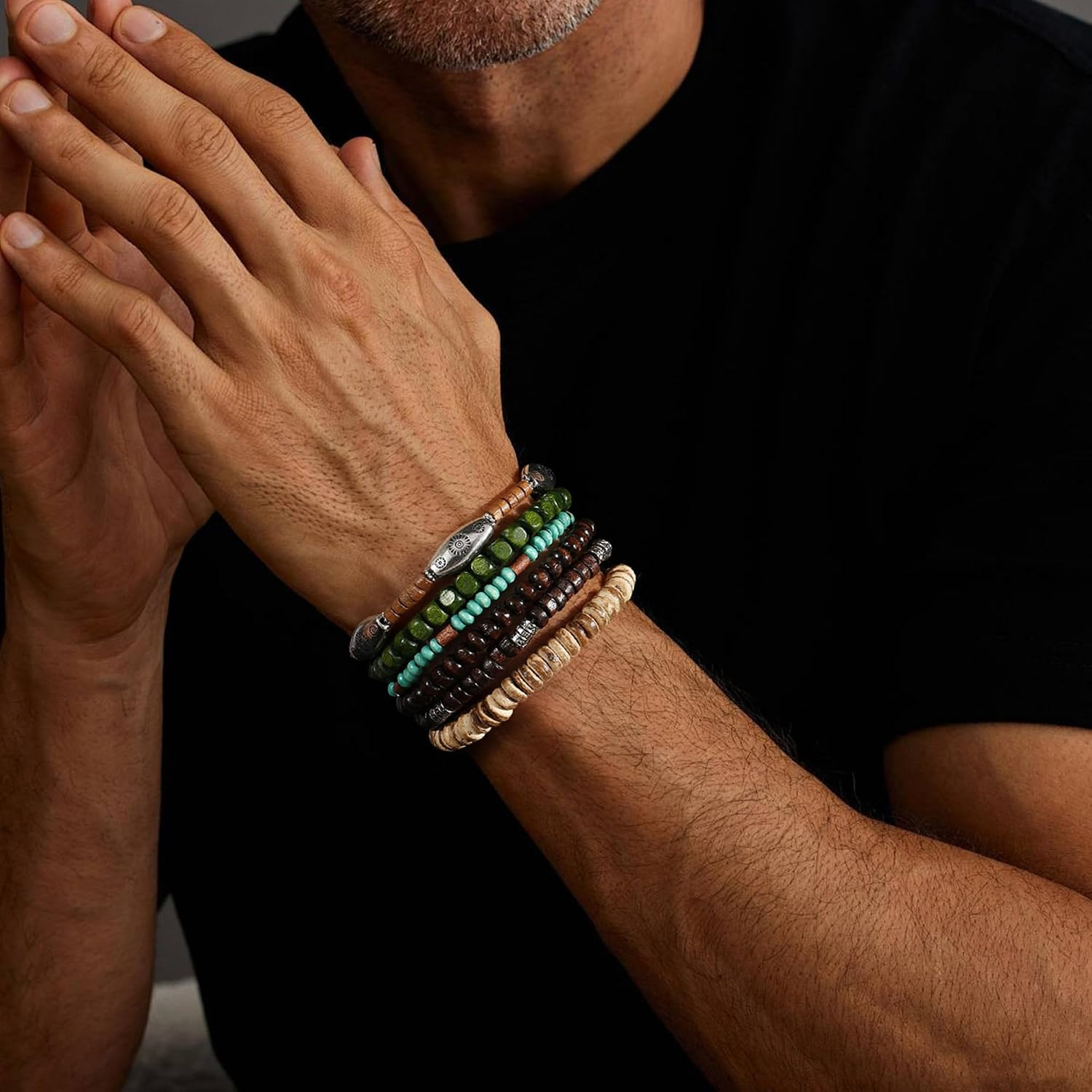 43Pcs Wooden Beaded Bracelets for Men | Bulk Bracelets, Punk Vintage Adjustable