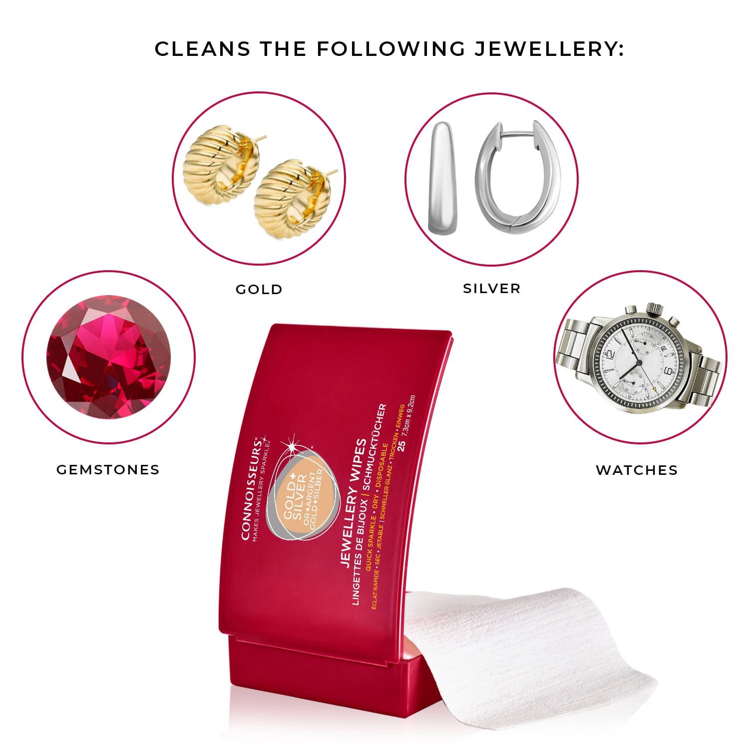 Connoisseurs Jewellery Wipes – Pre-Cut Cleaning Wipes for Jewelry