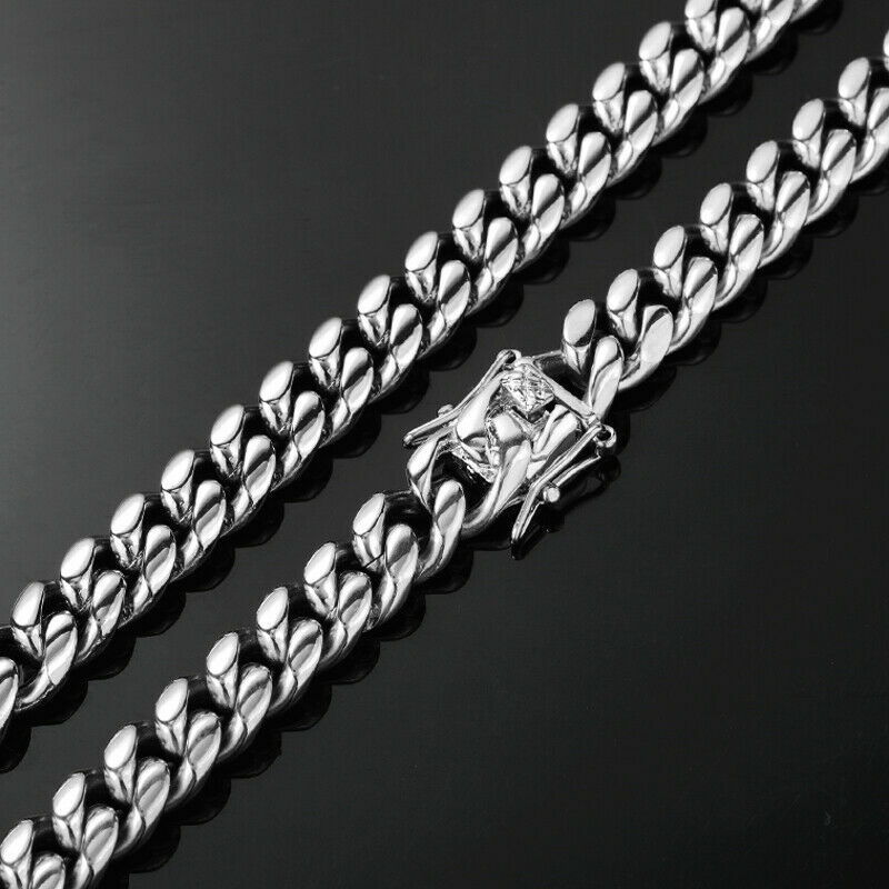 Heavy Stainless Steel Men’s Miami Cuban Link Chain Bracelet 8mm-14mm Necklace