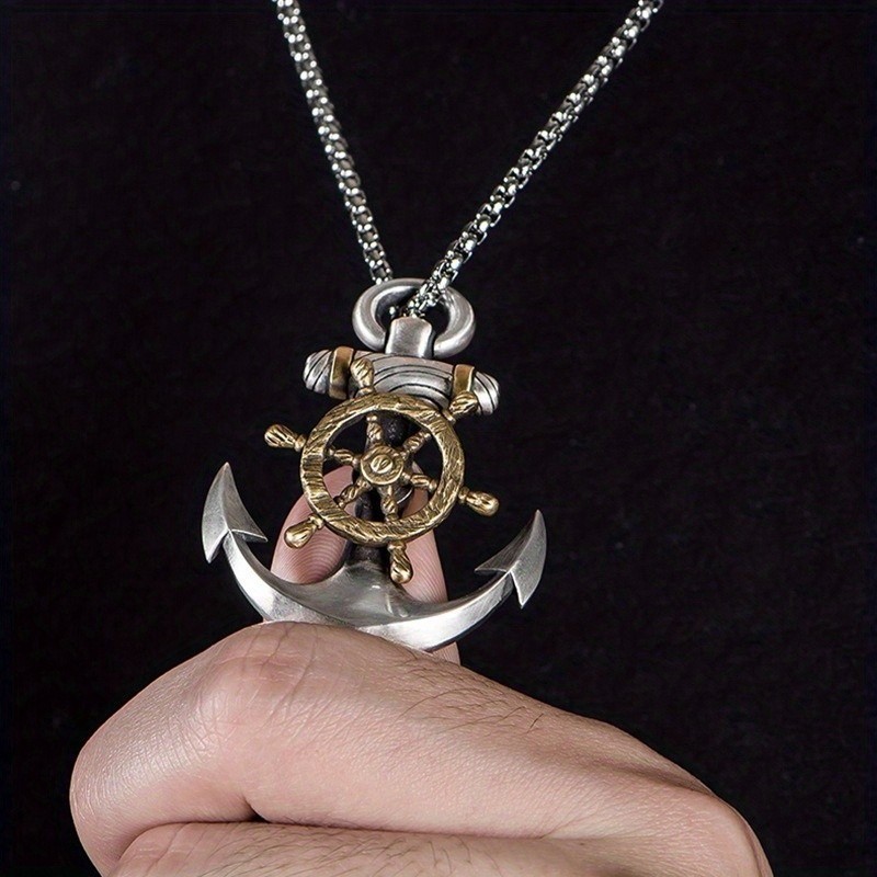 Men’s and Women’s Hip Hop Style Anchor Pendant Alloy Necklace Unisex Jewelry