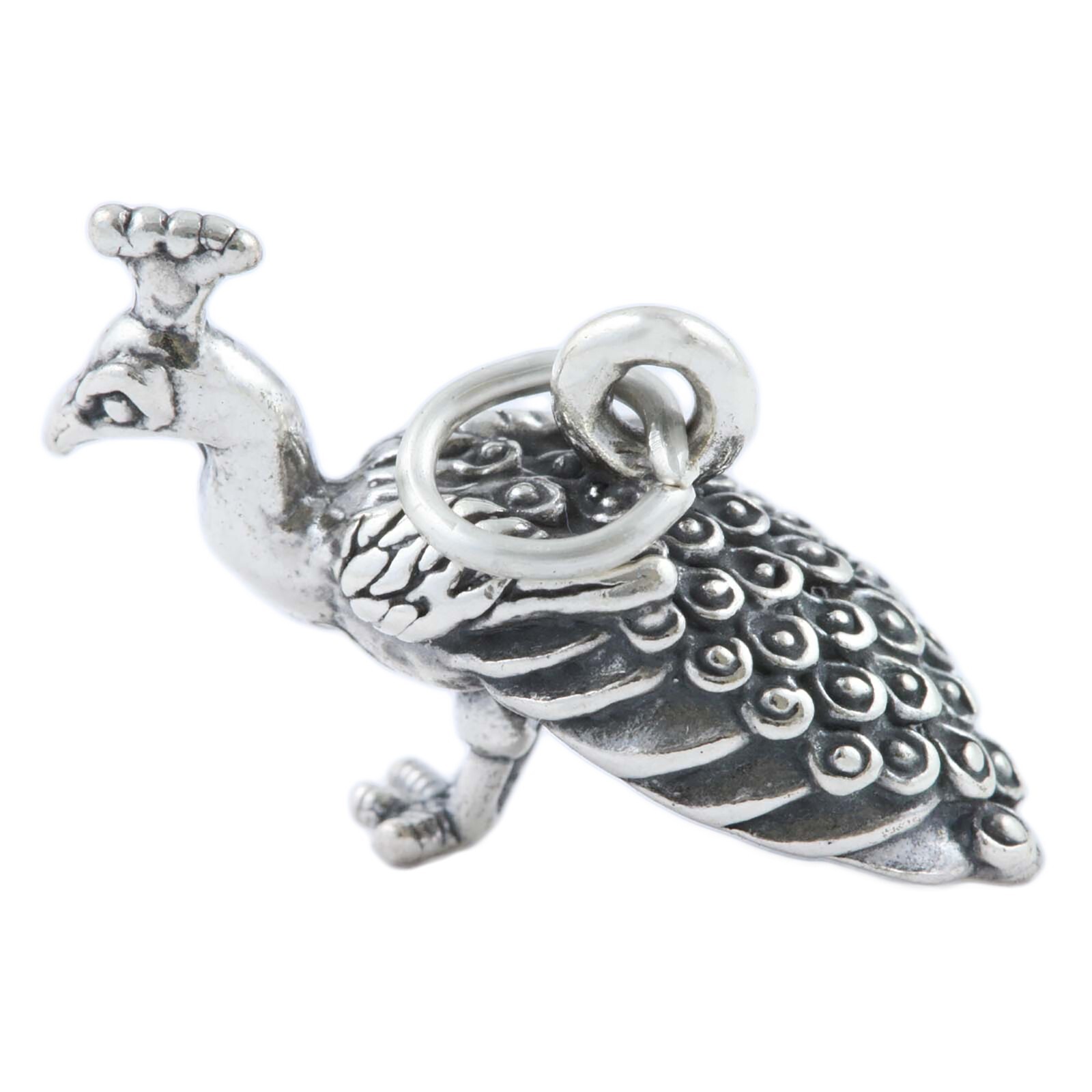 Peacock Bird Male Peafowl 3D 925 Sterling Silver Charm Pendant MADE IN USA