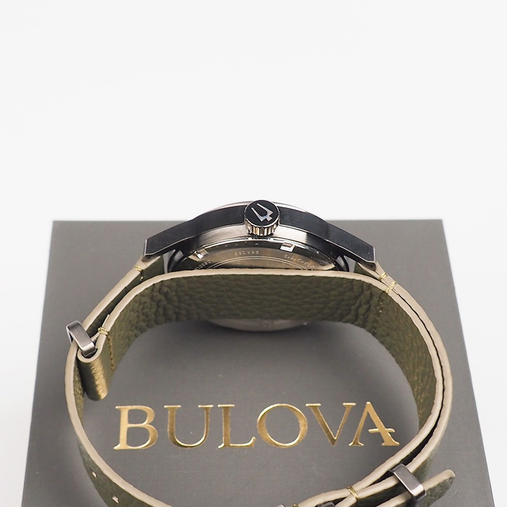Men’s Bulova Military Hack Black Dial Green Leather Strap Automatic Watch 98A255