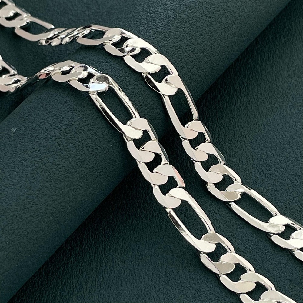 16″ – 30″ Men’s 925 Sterling Silver 8mm Width Figaro Cuban Chain Necklace #N288