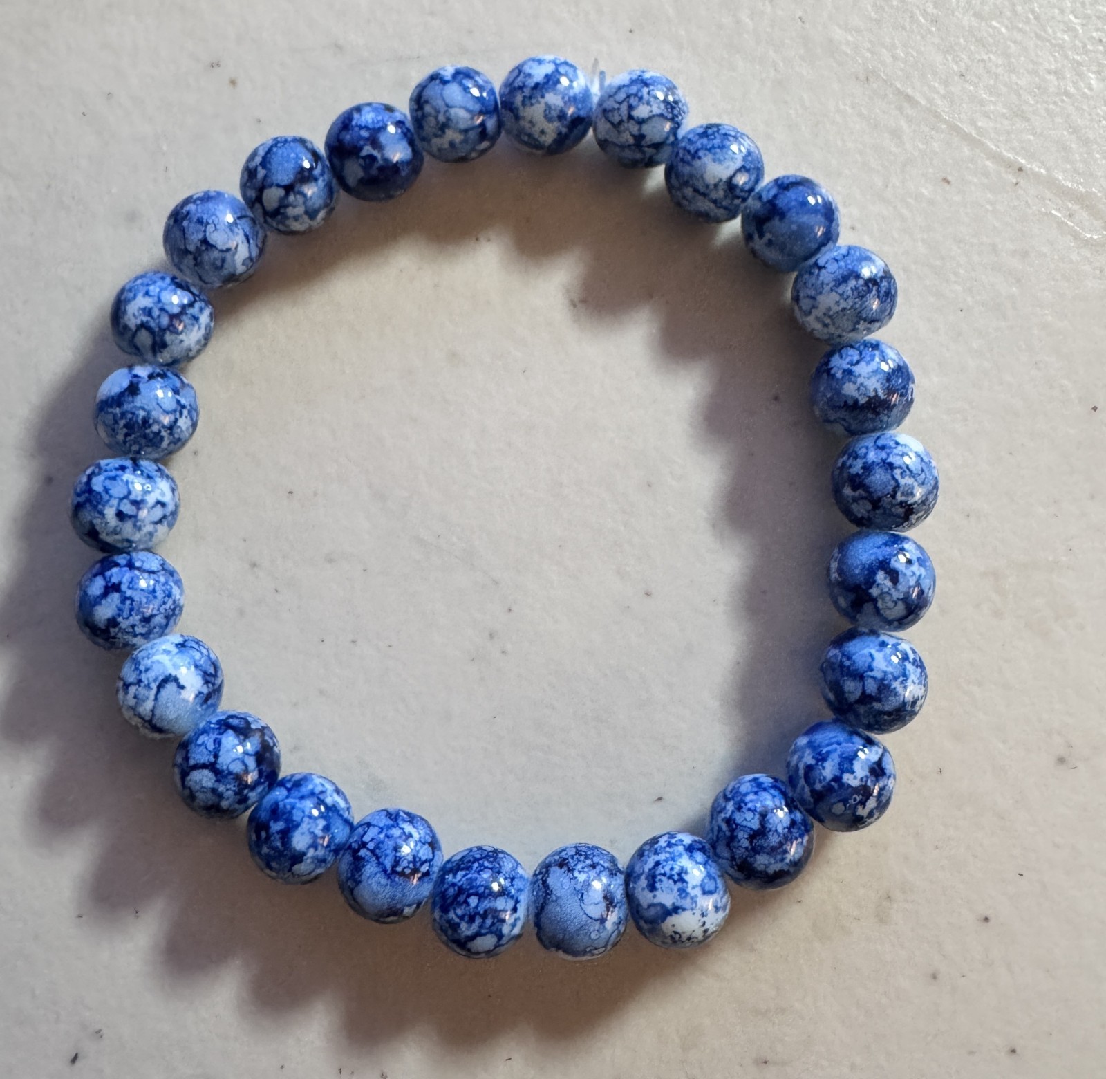 Round Blue Lace Agate Stone Stretch Bracelet