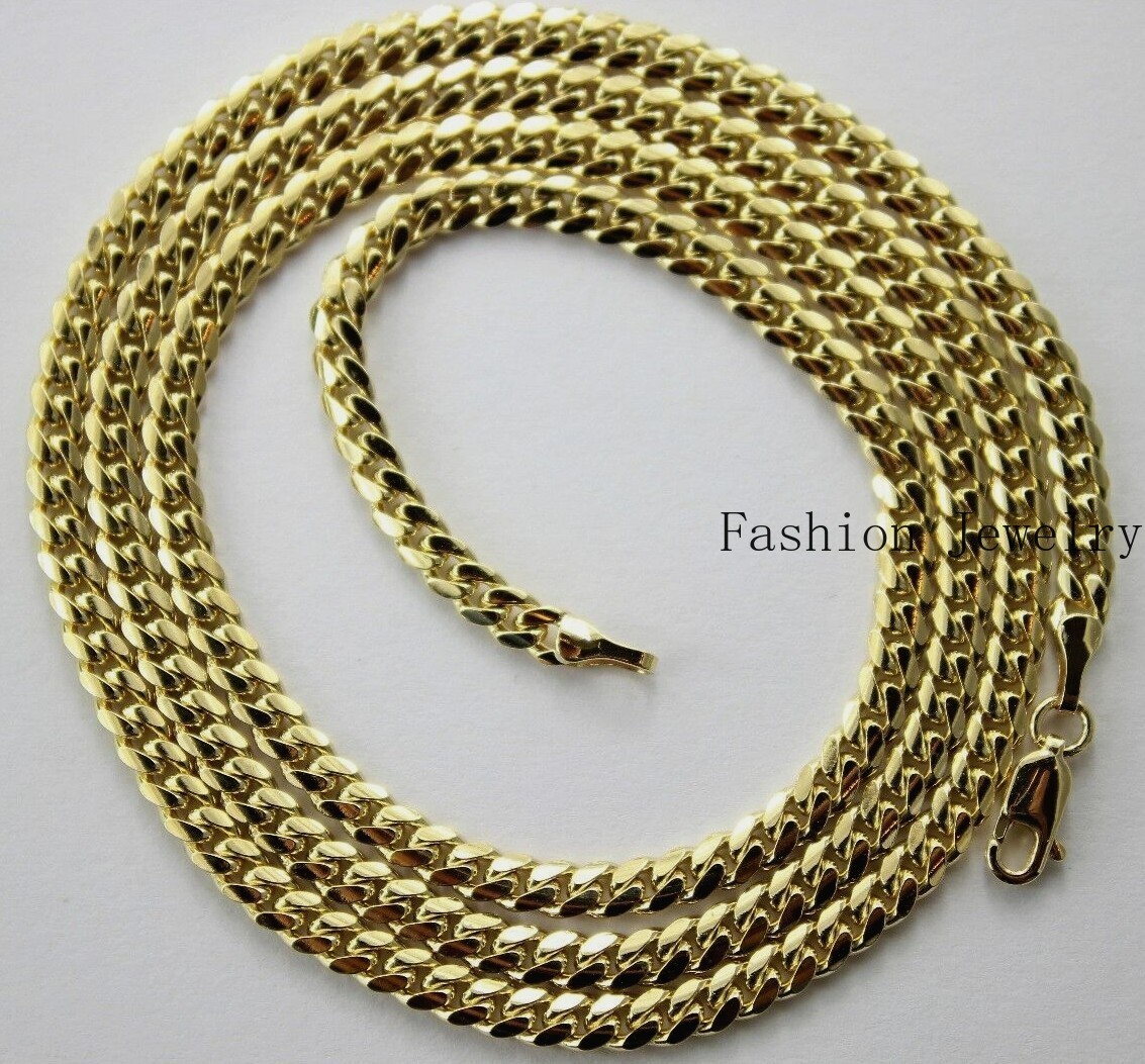 10K Solid Yellow Gold 3mm Width Miami Cuban Link Chain Necklace Unisex 18″ – 30″