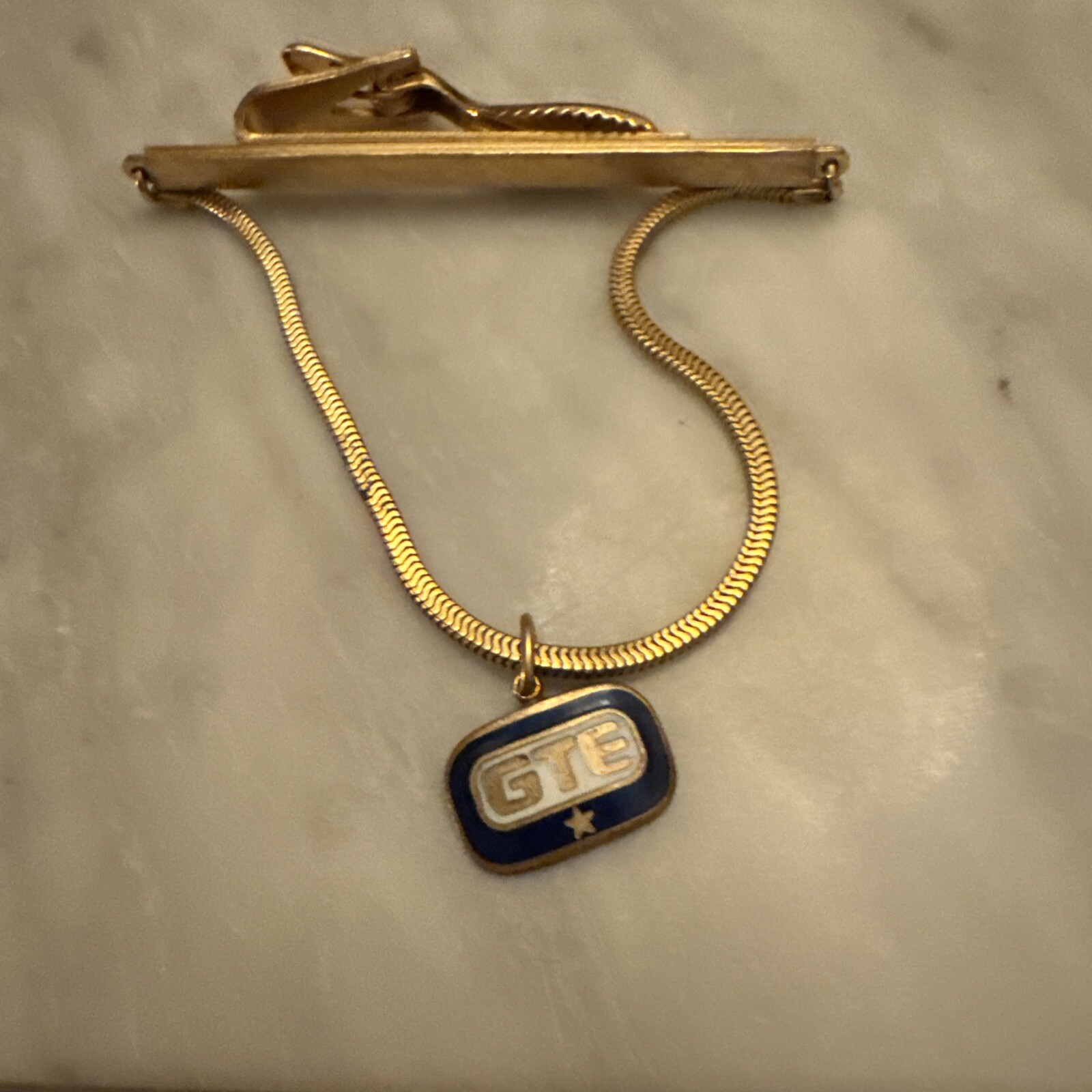 Snake Chain Gold Tone Tie Clip Bar Retro Formal Vintage GTE EMBLEM 10K GF