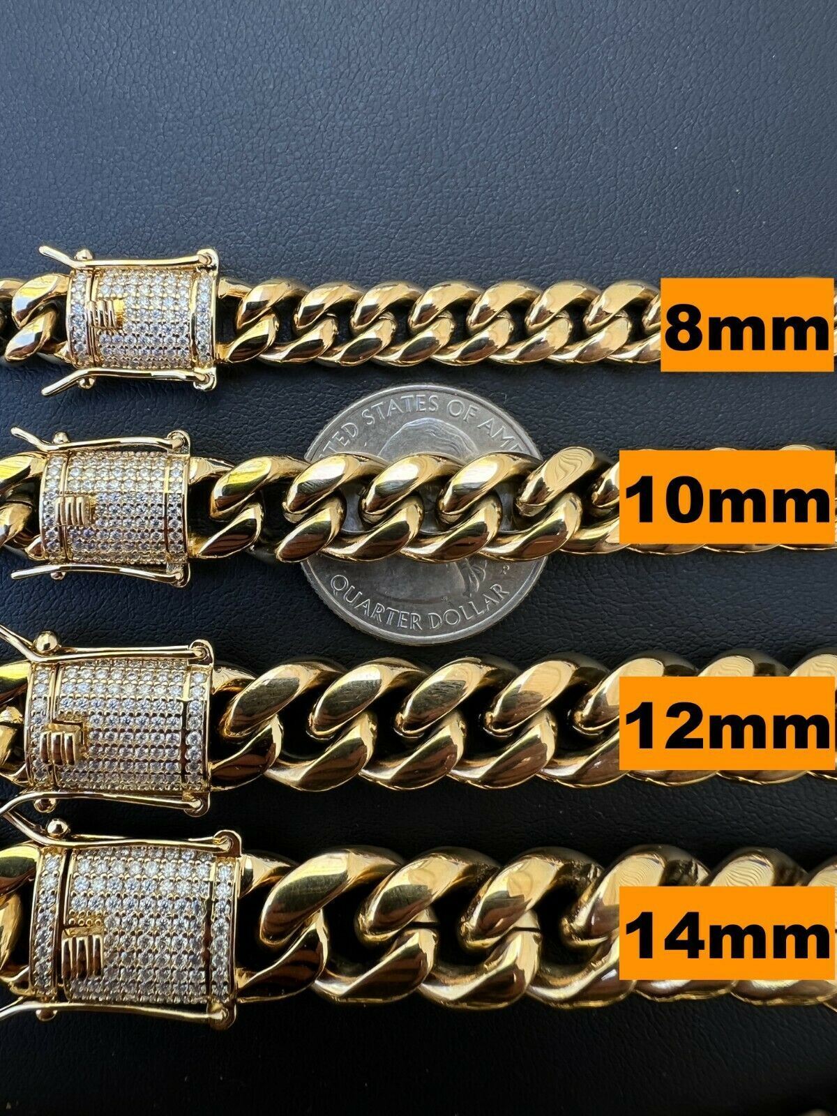 Miami Cuban Chain Necklace Bracelet 14k Gold Plated Stainless MOISSANITE Clasp