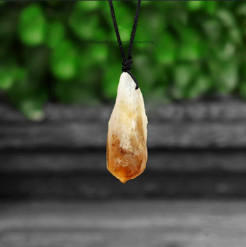 Natural Raw Citrine Crystal Pendant Healing Spiritual Amulet Necklace Gifts