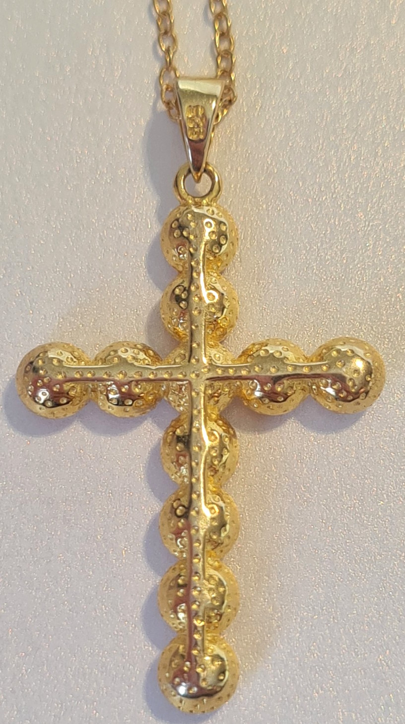 KEZEF Italian Gold over Sterling Silver Real Pearl Christian Cross + Necklace