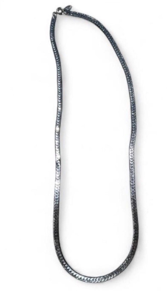 Trifari Signed Silver Tone Herringbone Chain Necklace, Metal, No Stone