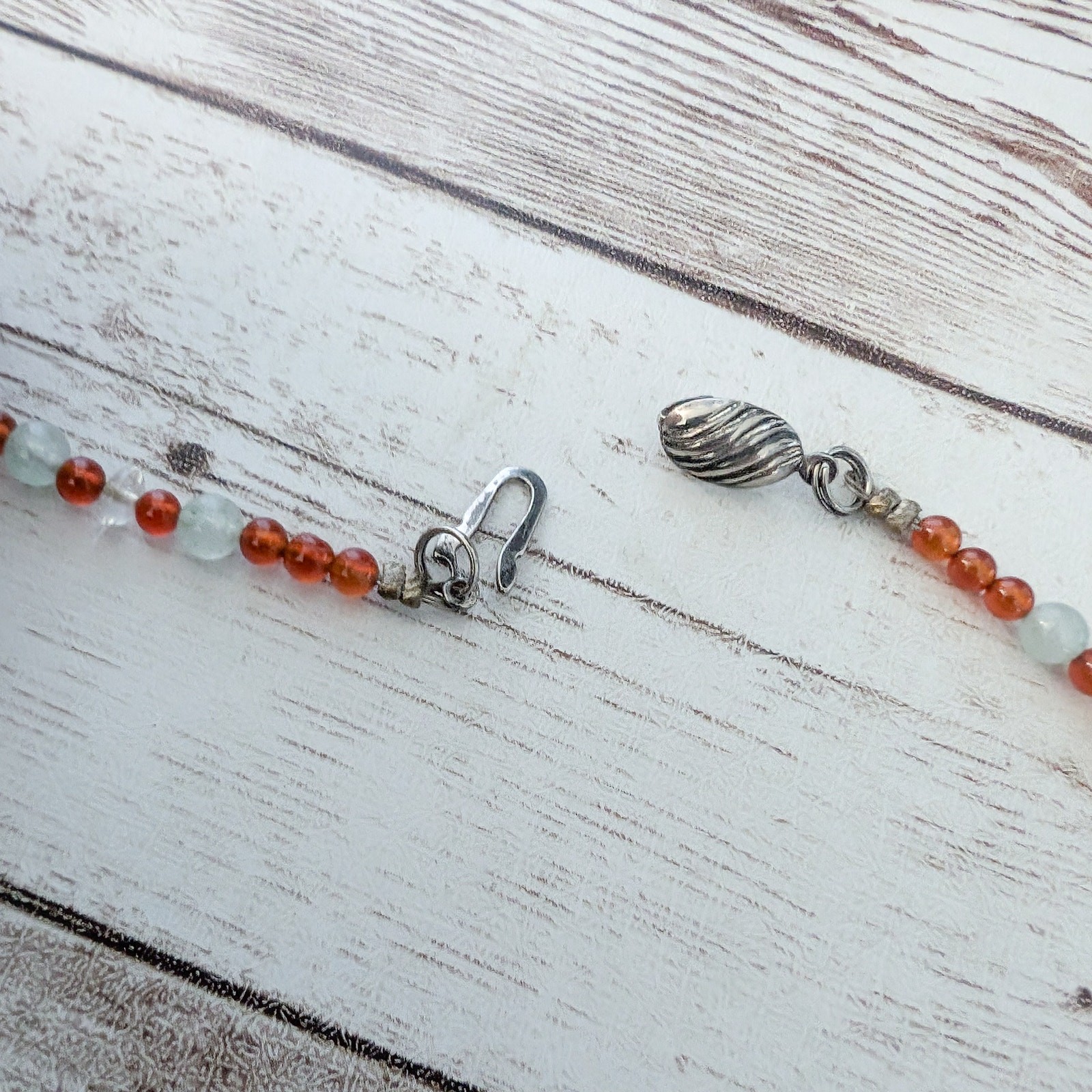 Vintage Necklace Dainty Beaded Orange, Very Light Green, Clear