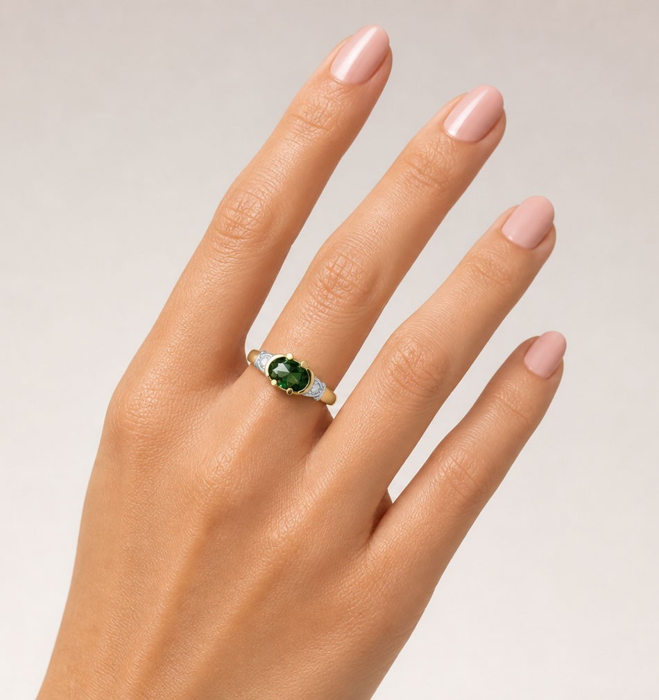 GENUINE 0.87 Ct TSAVORITE & DIAMOND RING 10k YELLOW GOLD -Free Appraisal Service