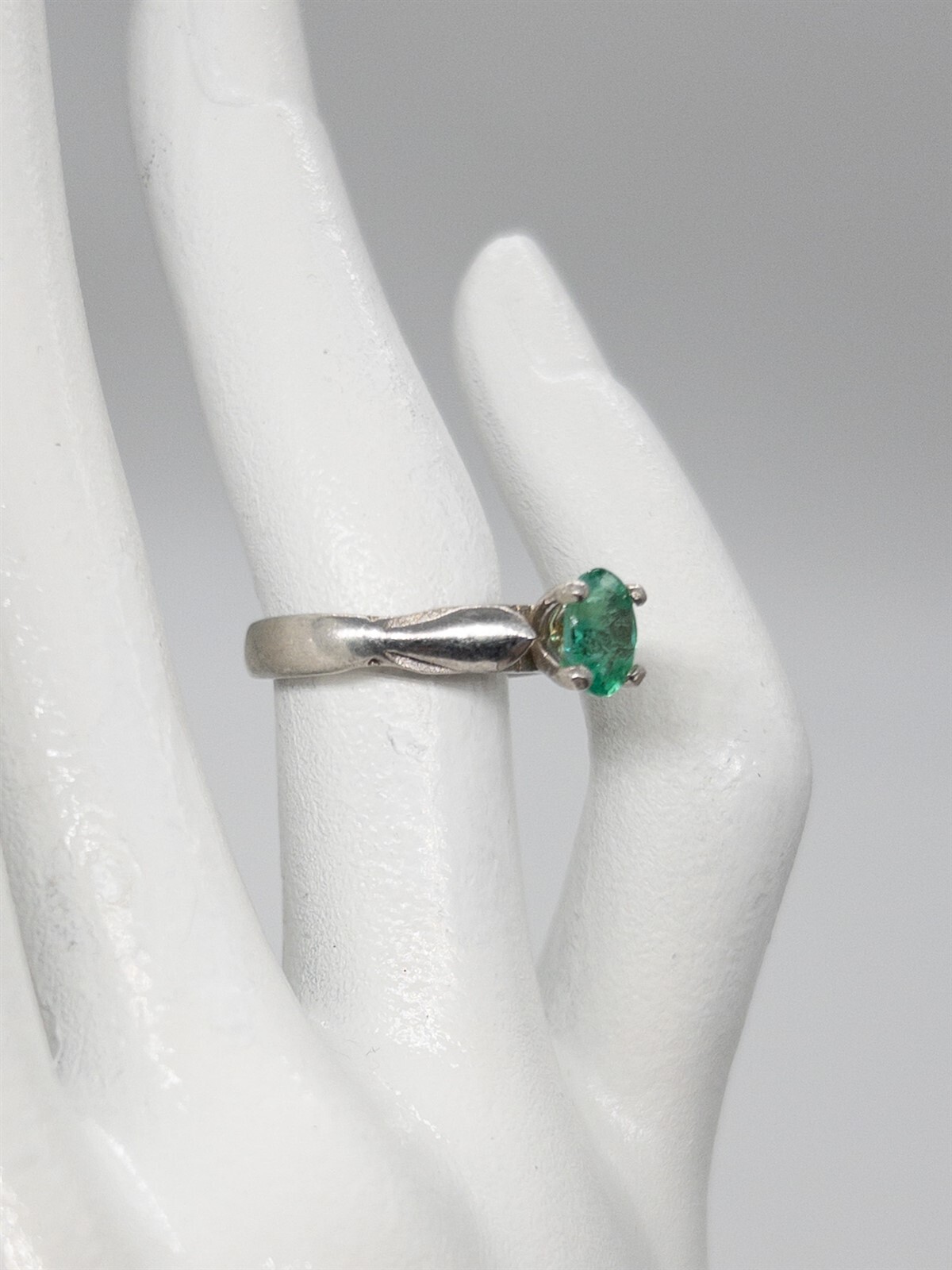 Vintage 1920s $2400 1ct AAA+++ Natural Emerald 14k White Gold Wedding Ring