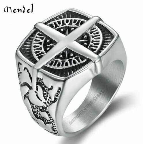 MENDEL Mens Nautical North Star Compass Biker Ring Stainless Steel Size 7-15
