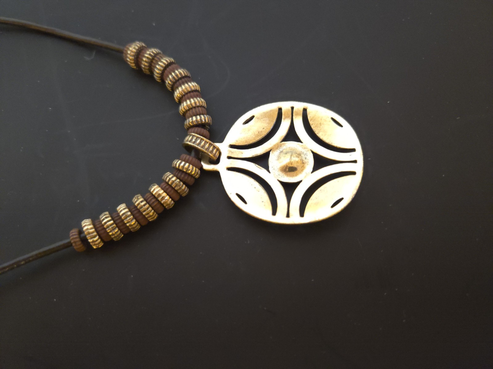 Vintage Bohemian Round Pendant Charm Necklace – 19″ Black Rope Chain