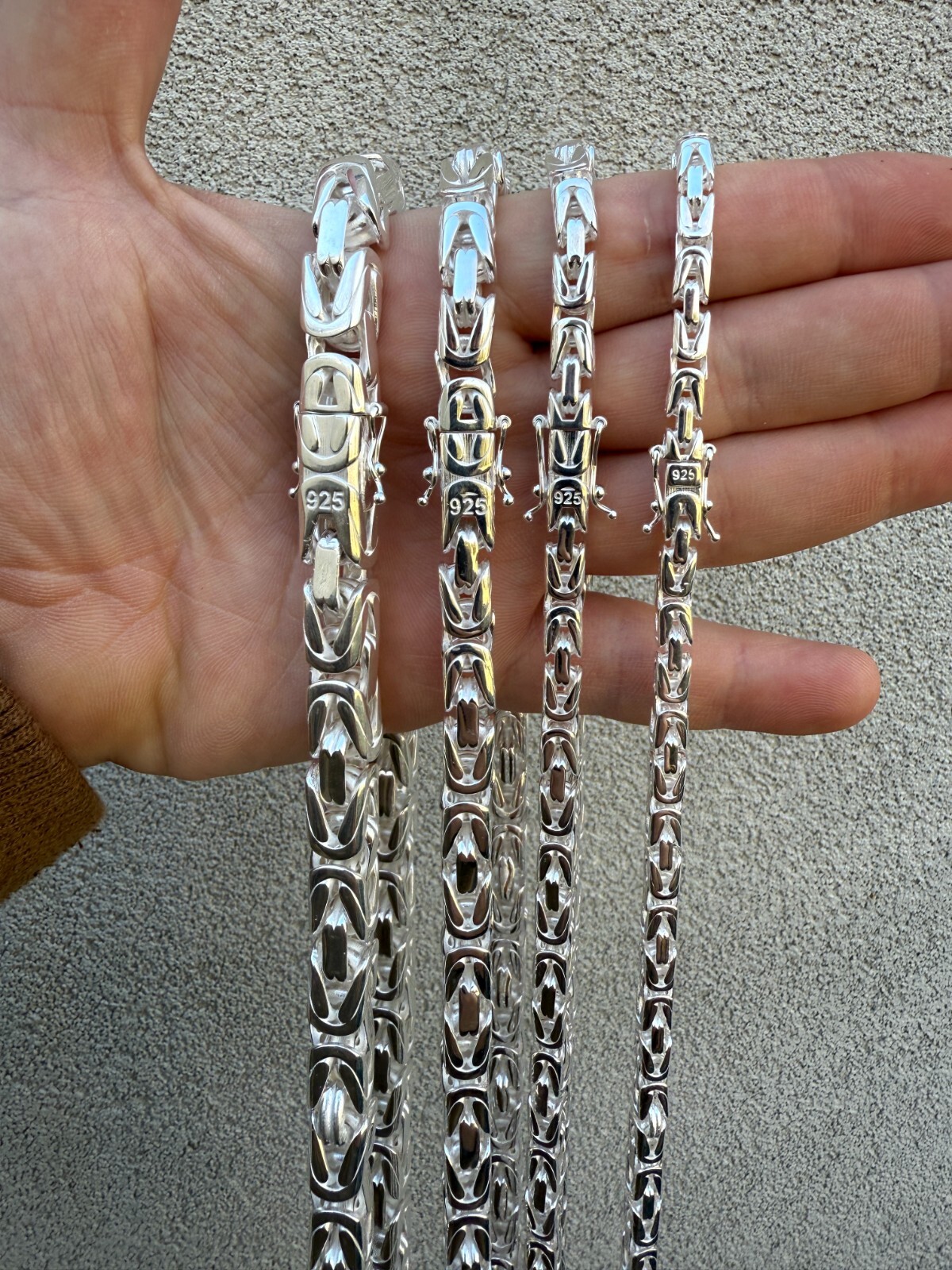 Real Solid 925 Silver Handmade Byzantine Chain Mens Necklace 5mm-10mm Box Clasp
