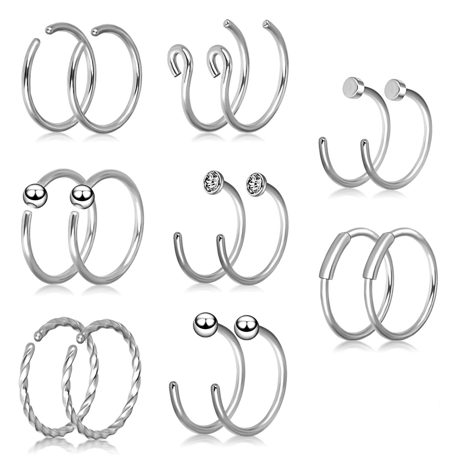 16-32pcs 20G Surgical Steel Nose Hoop Bone Stud Piercing Set Bone/L-shape/Screw