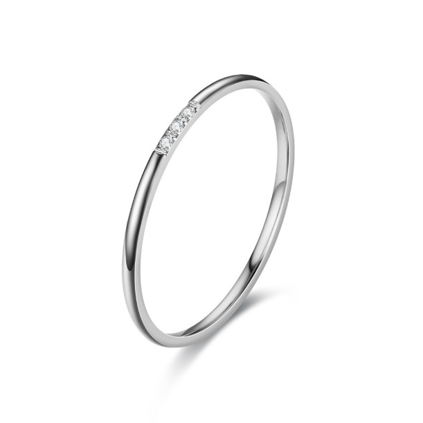 Minimalist 2mm Three CZ Anniversary Ring Women Girl Stainless Steel Promise Band