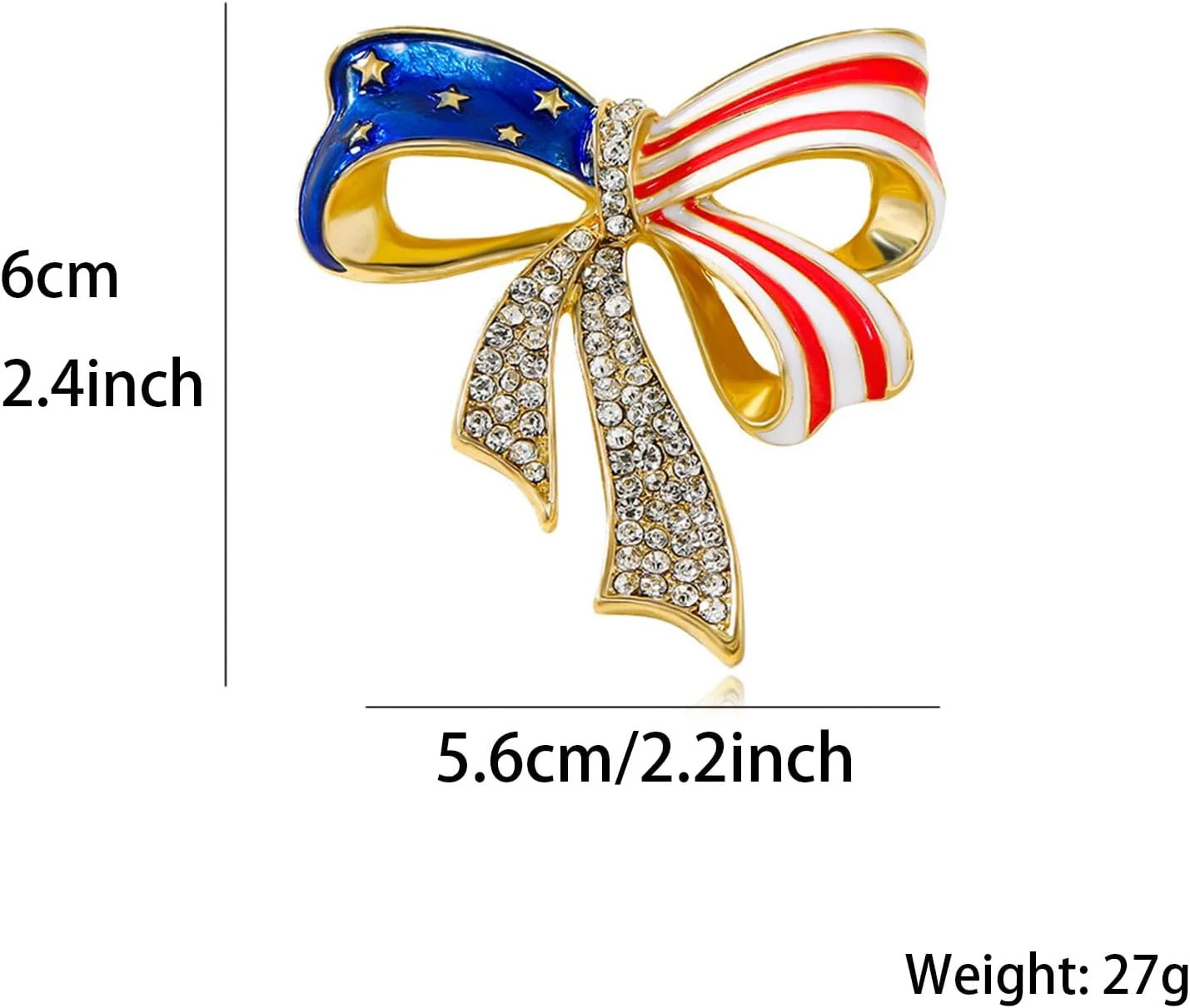 Rhinestone American Flag Medal Pin, Bowknot USA Flag Brooch, Vintage Patriotic