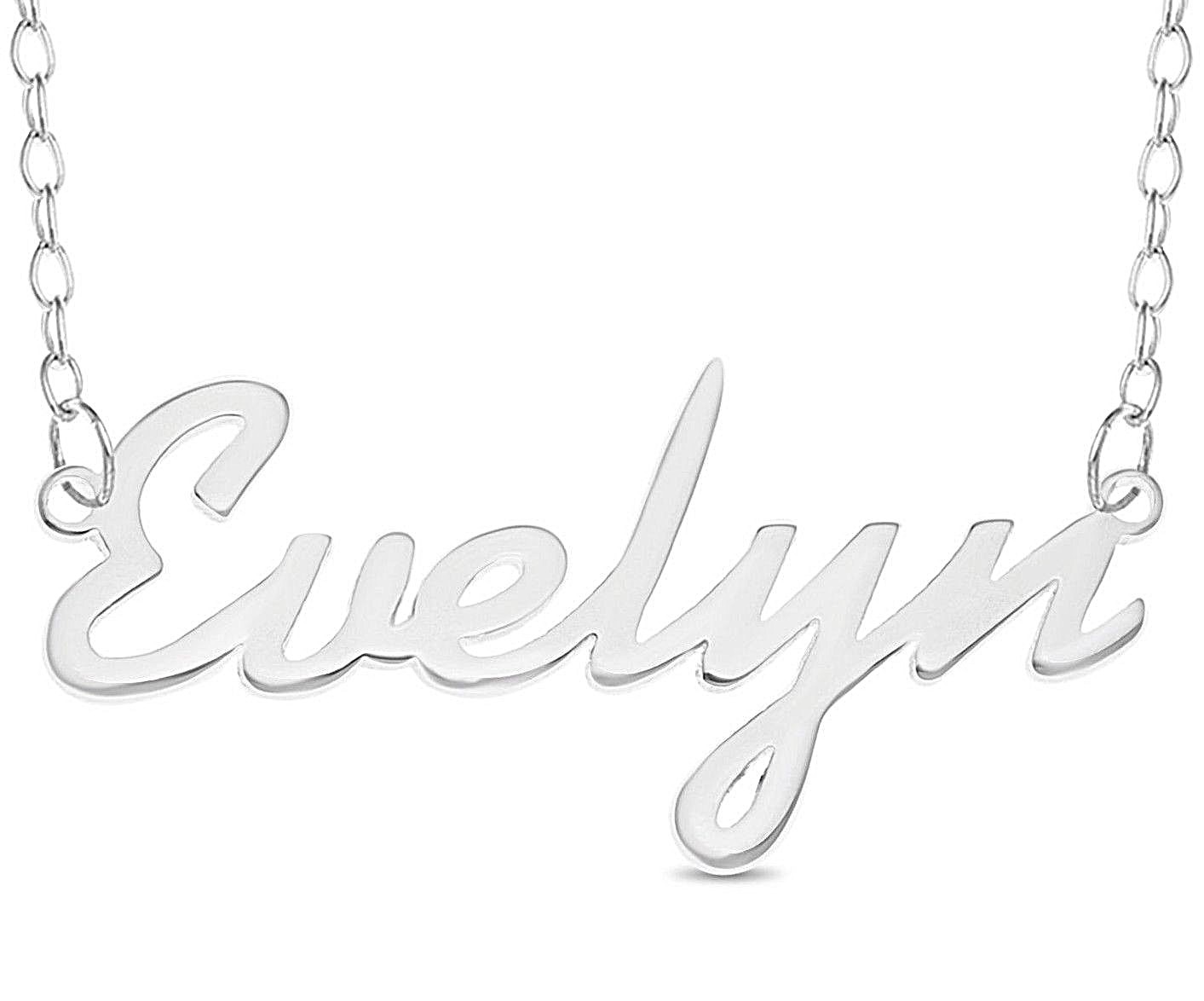 Evelyn Name Plate Necklace Pendent Sterling Silver female Personalized Custom