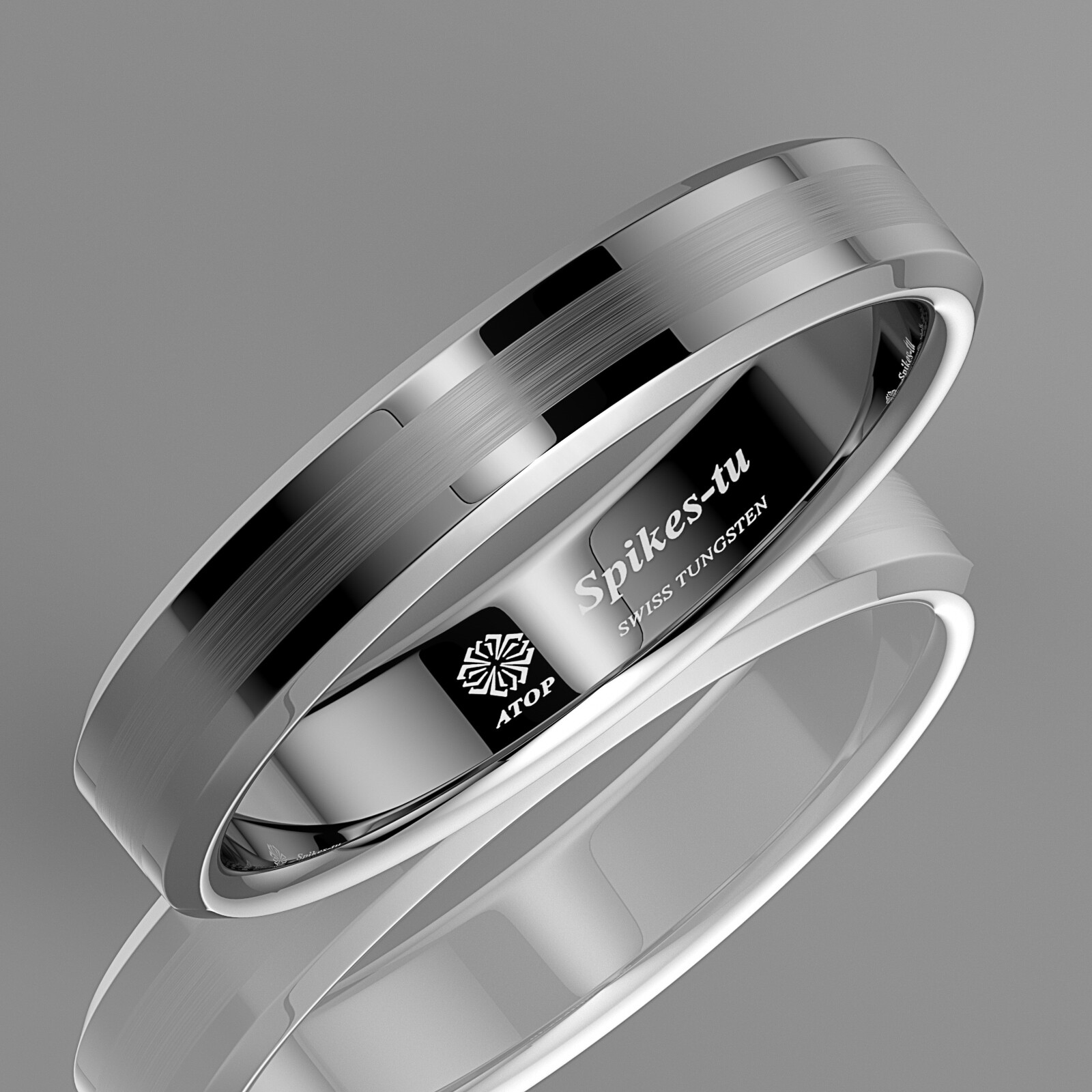 8/6mm Brushed Center Silver Tungsten Carbide ring Wedding Band ATOP Mens Jewelry