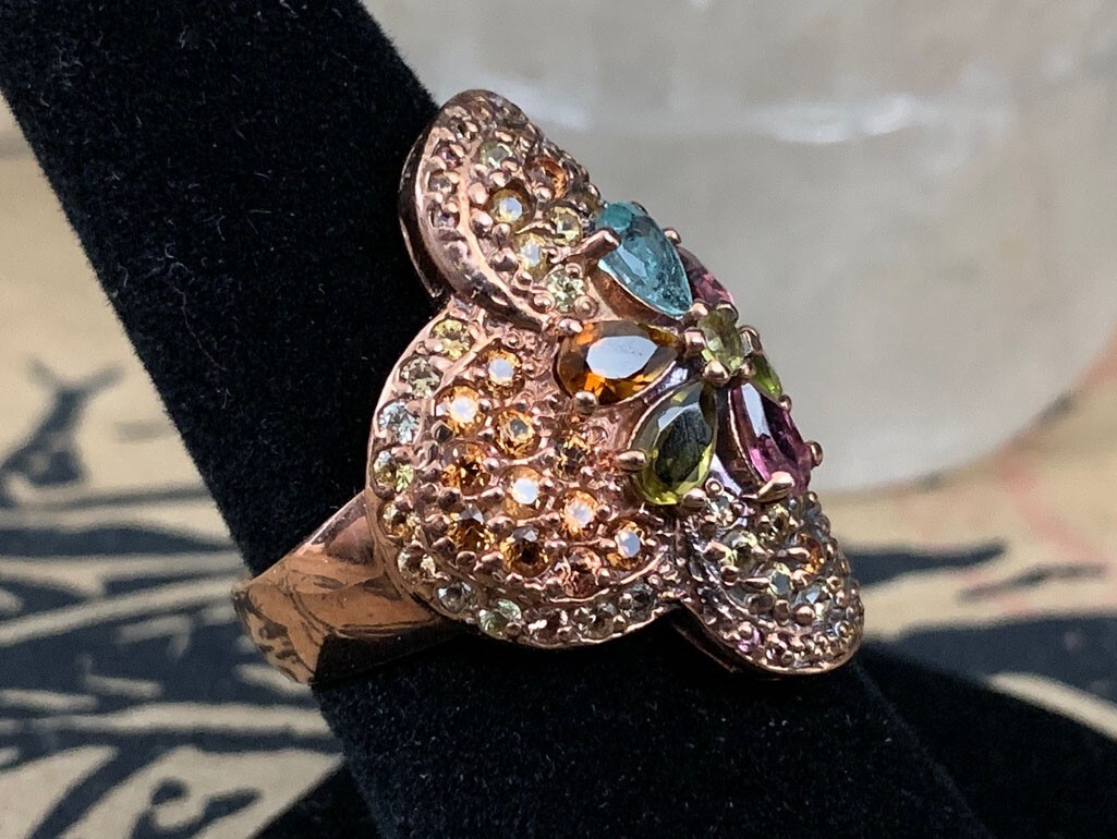 Aunt Nadiene’s Thai Rose Gold Vermeil, Sapphire and Tourmaline Gems Ring Voodoo