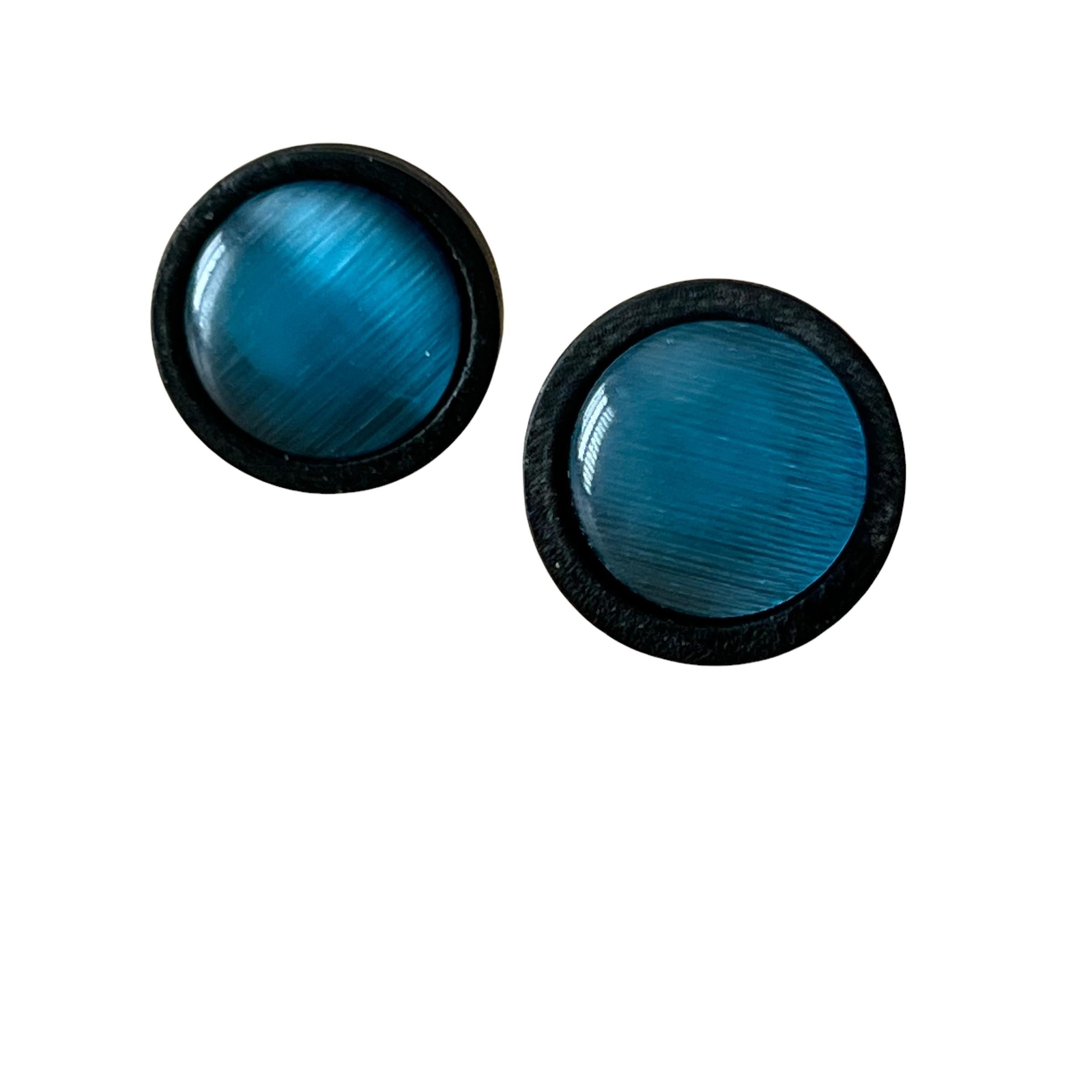 Natural Black Wood Blue Glass Stainless Steel Unisex Stud Earrings