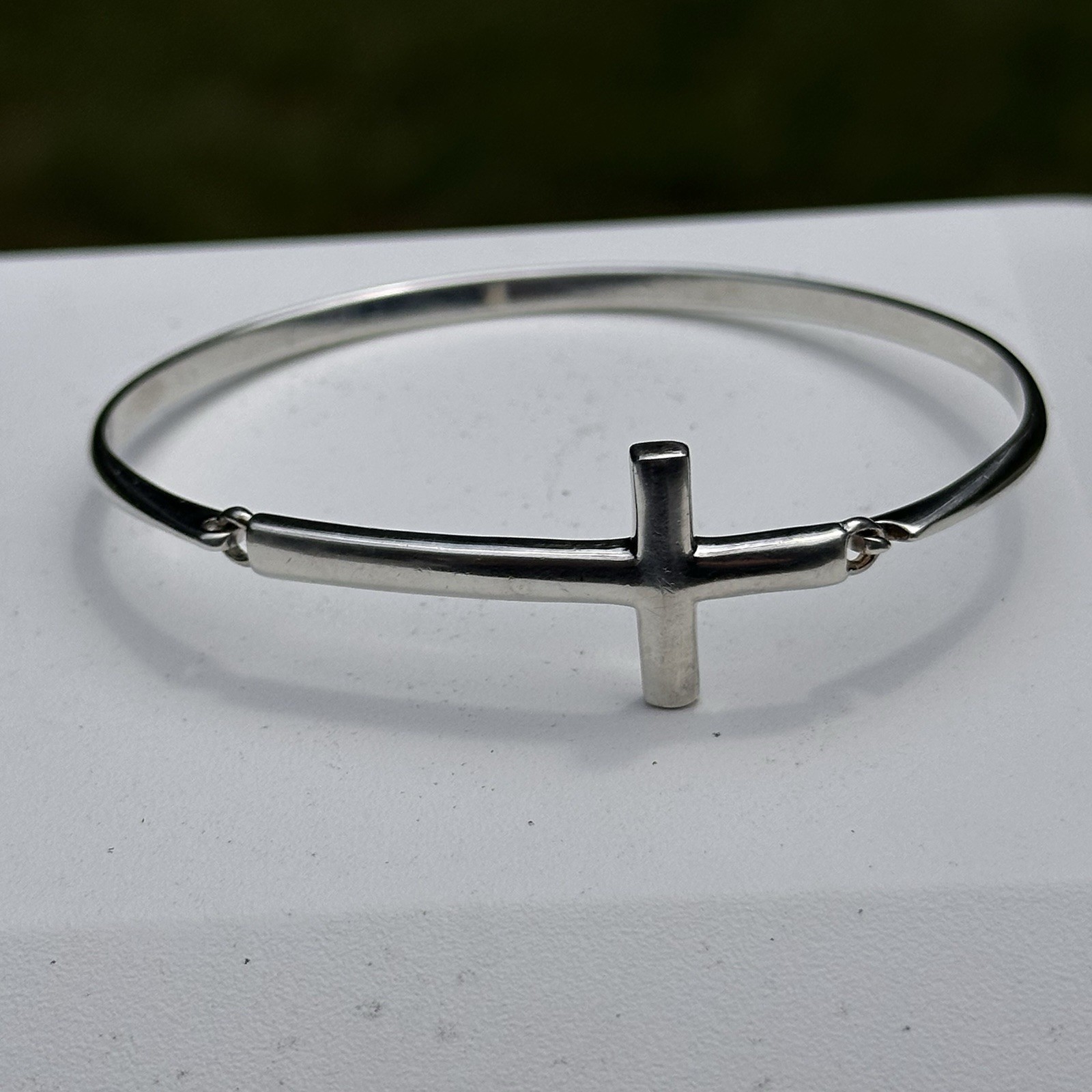 Sterling Silver 925 Holy Cross Bracelet Bangle Size 7 Signed JCM Thailand