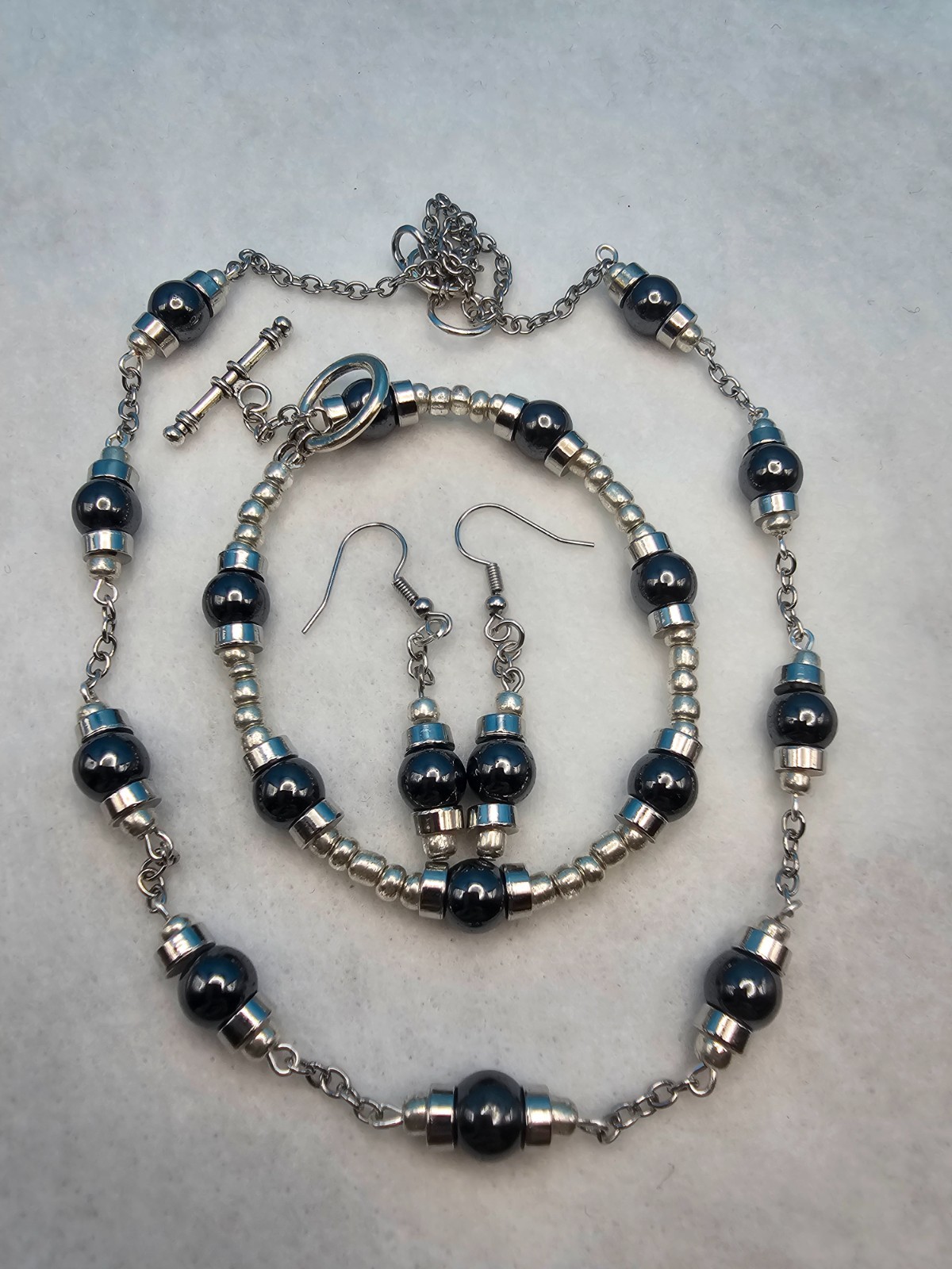 Hematite Jewelry Set Stone Glass Stainless Steel Handmade