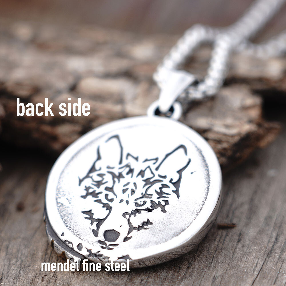 MENDEL Mens Stainless Steel Gold Plate Viking Wolf Head Pendant Necklace For Men