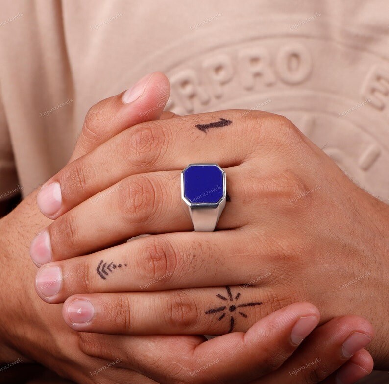 Lapis Lazuli Mens Ring 925 Sterling Silver Ring, Signet Men Ring Gift For Him
