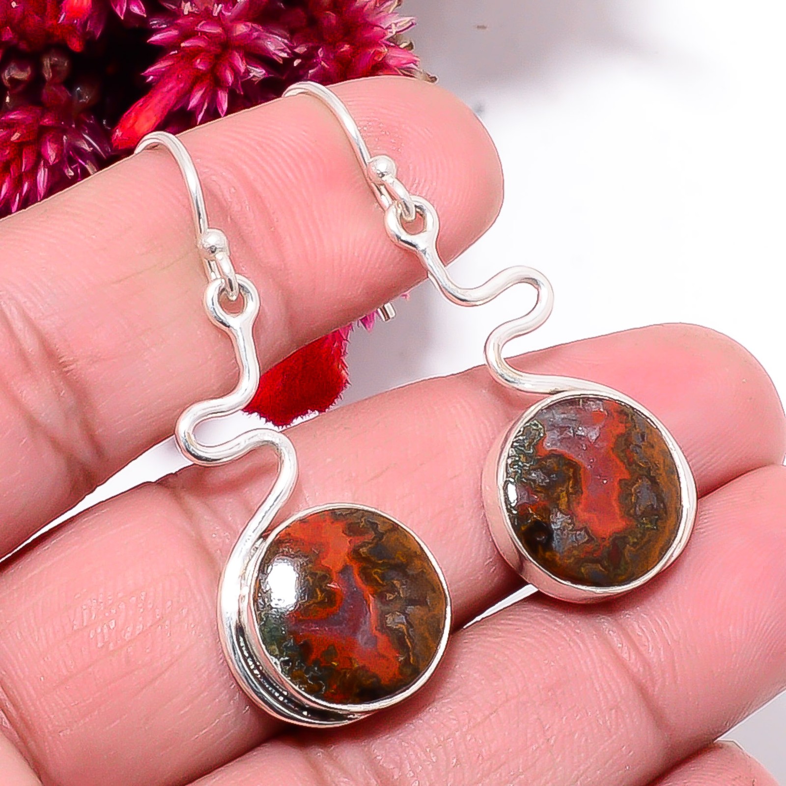 Seam Agate – Morocco Designer Handmade 925 Sterling Silver Earring 1.87″ Sku7