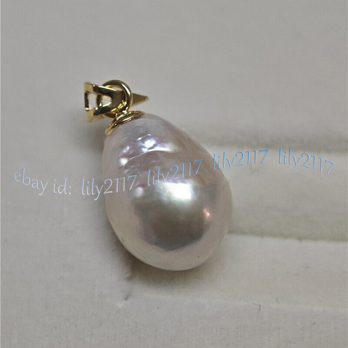 12-14mm Genuine Natural South Sea White Baroque Pearl Pendant 14K Yellow Gold