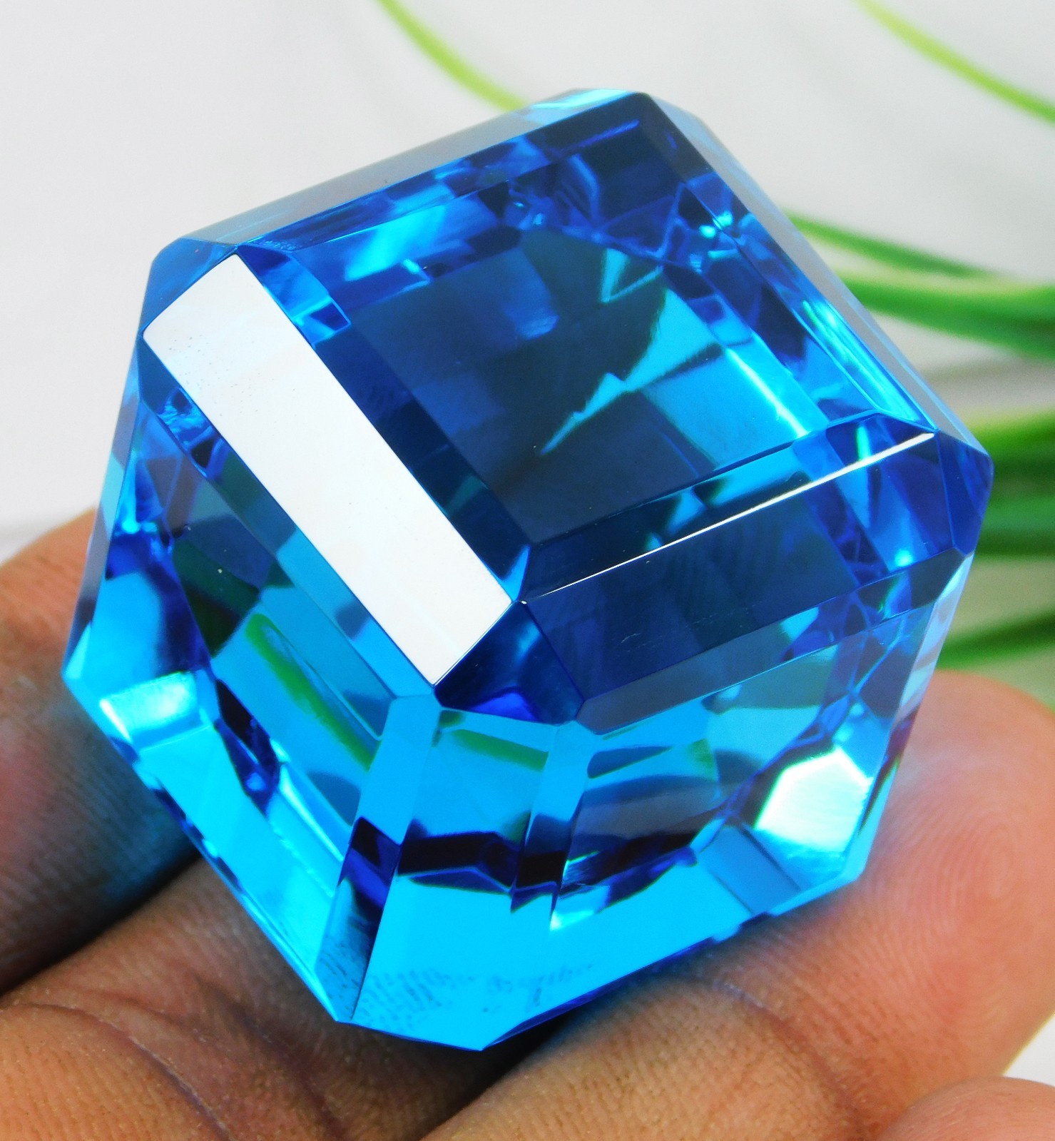 HUGE Natural 300.10 Ct Cube Cut Sky Blue Topaz Certified Loose Gemstone