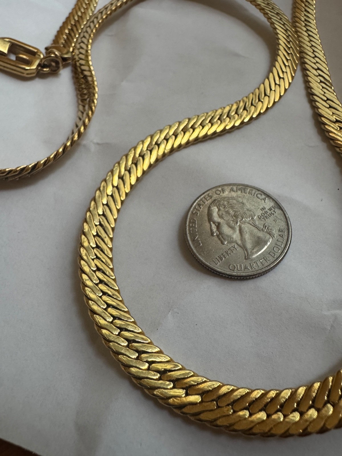 Vintage Givenchy 28” Gold Tone Herringbone Necklace