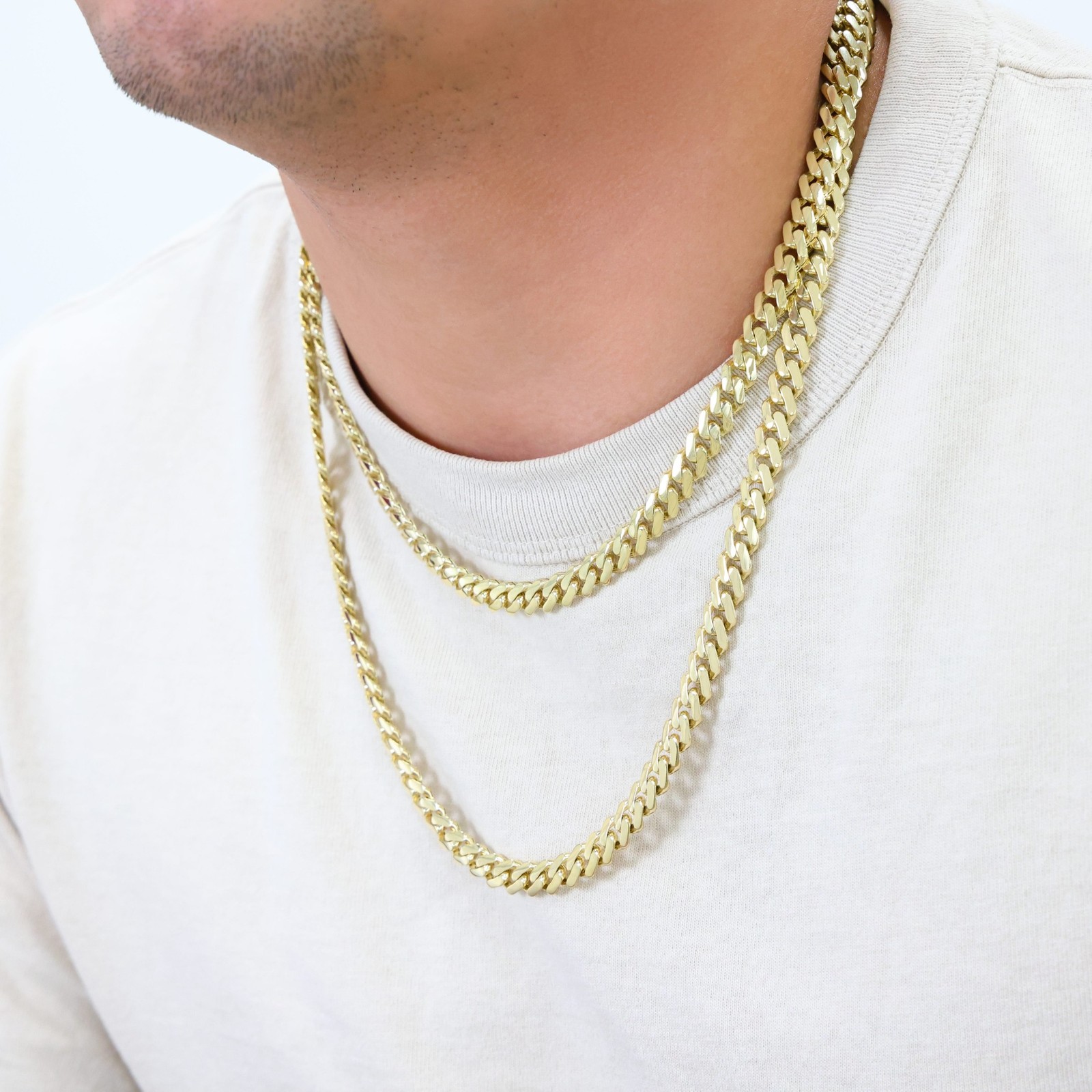 10K Yellow Gold Miami Cuban 7.5mm Monaco Link Chain Necklace Men Women 16″- 30″