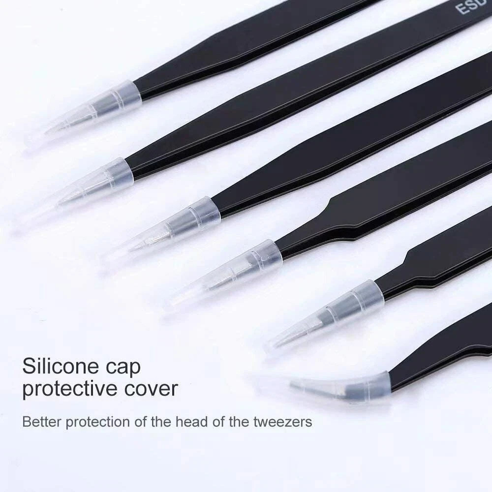 6Pcs ESD Anti-static Tweezers Set Maintenance Repair Stainless Steel Tools Kit
