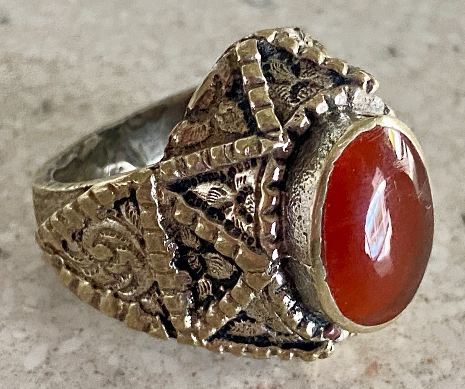 Vtg Moroccan Berber Carnelian Statement Ring Artisan Handmade Silver Tone Size 7
