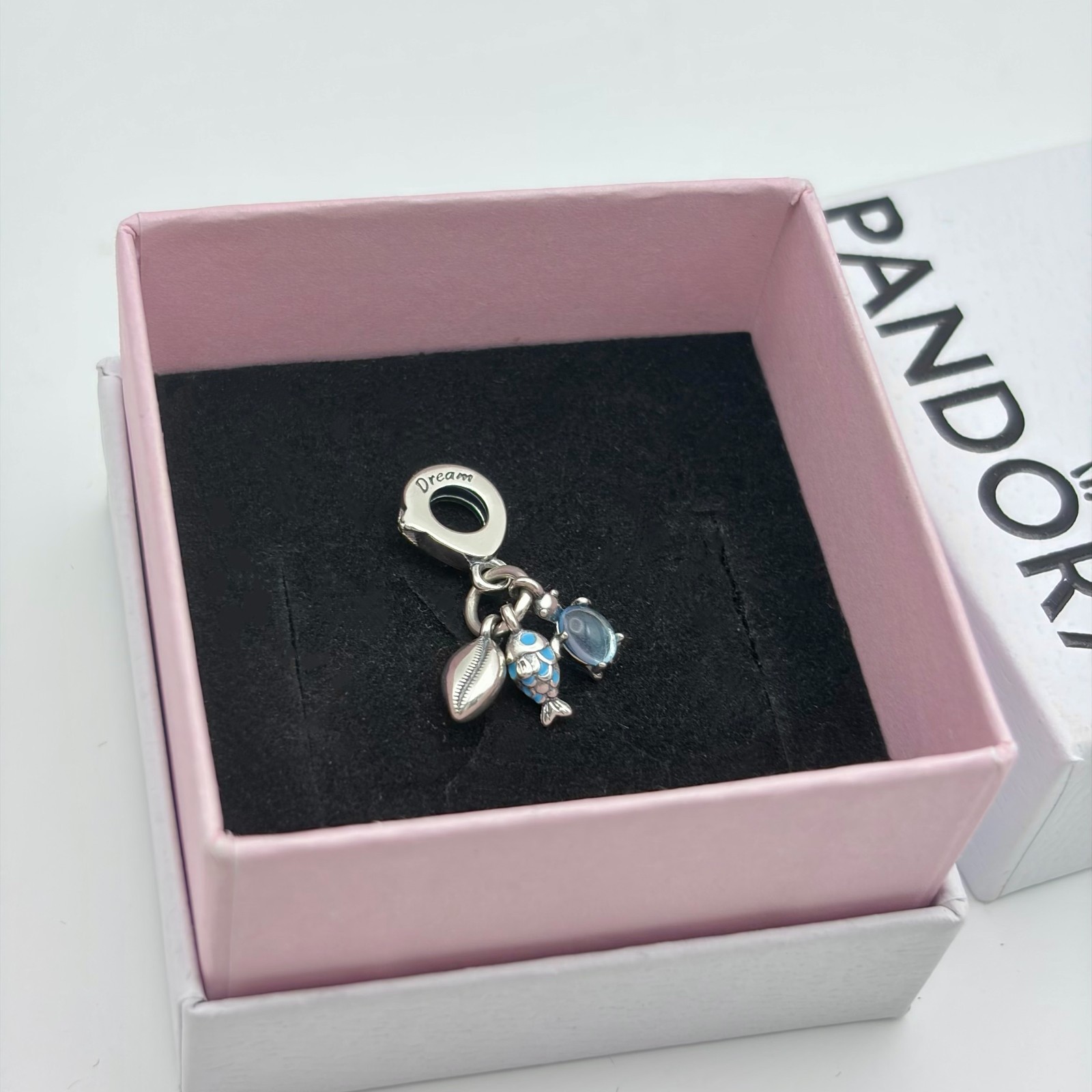 PANDORA #791697C01 Fish Sea Turtle & Conch Triple Charm WITH BOX