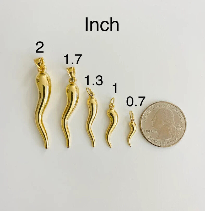 10K Real Gold 3D Cornicello Charm Pendant, Gold Italian/Chili pepper Horn – 10KH