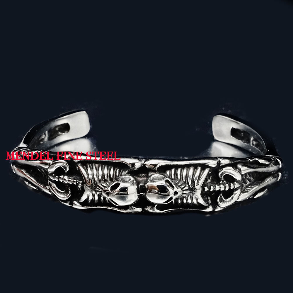 MENDEL 7 Inch Stainless Steel Mens Biker Skull Skeleton Cuff Bangle Bracelet Men