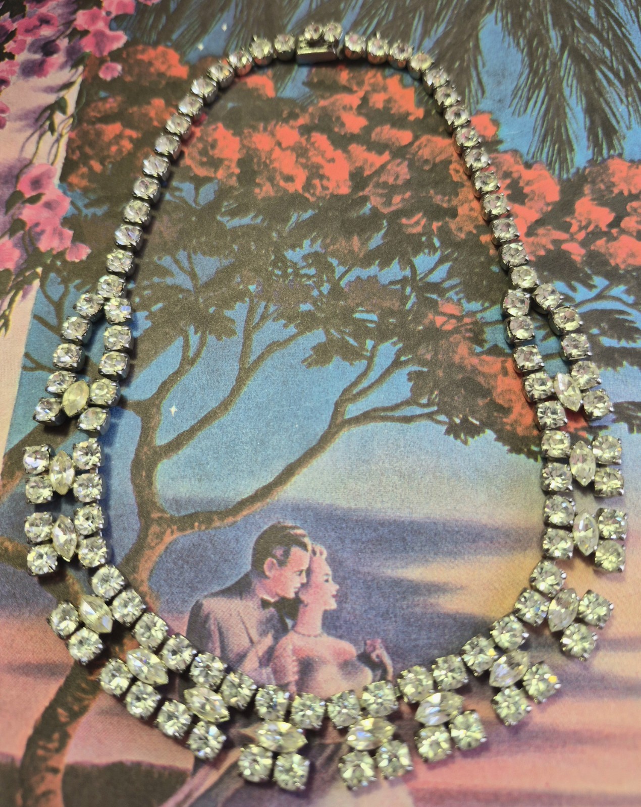 Vintage Rhinestone Choker Necklace Glass Prong Set Foiled Back Bridal Statement