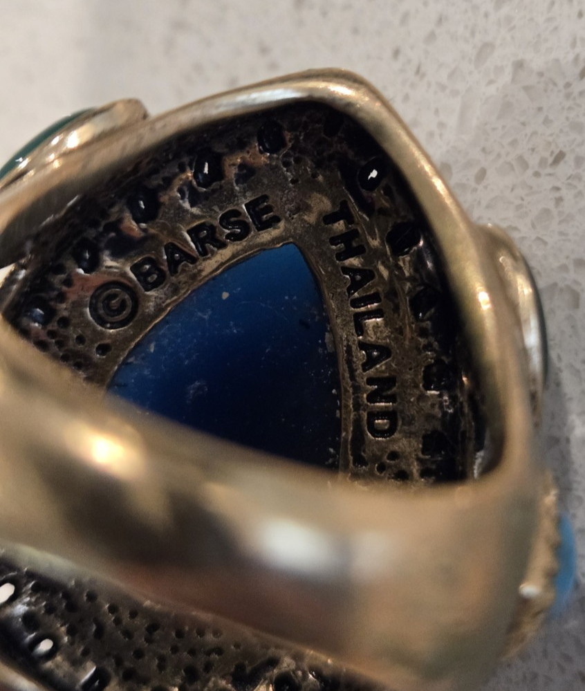 VTG Barse Thailand Bronze Ring Large Cocktail Statement Ring Cabochon Stone Blue