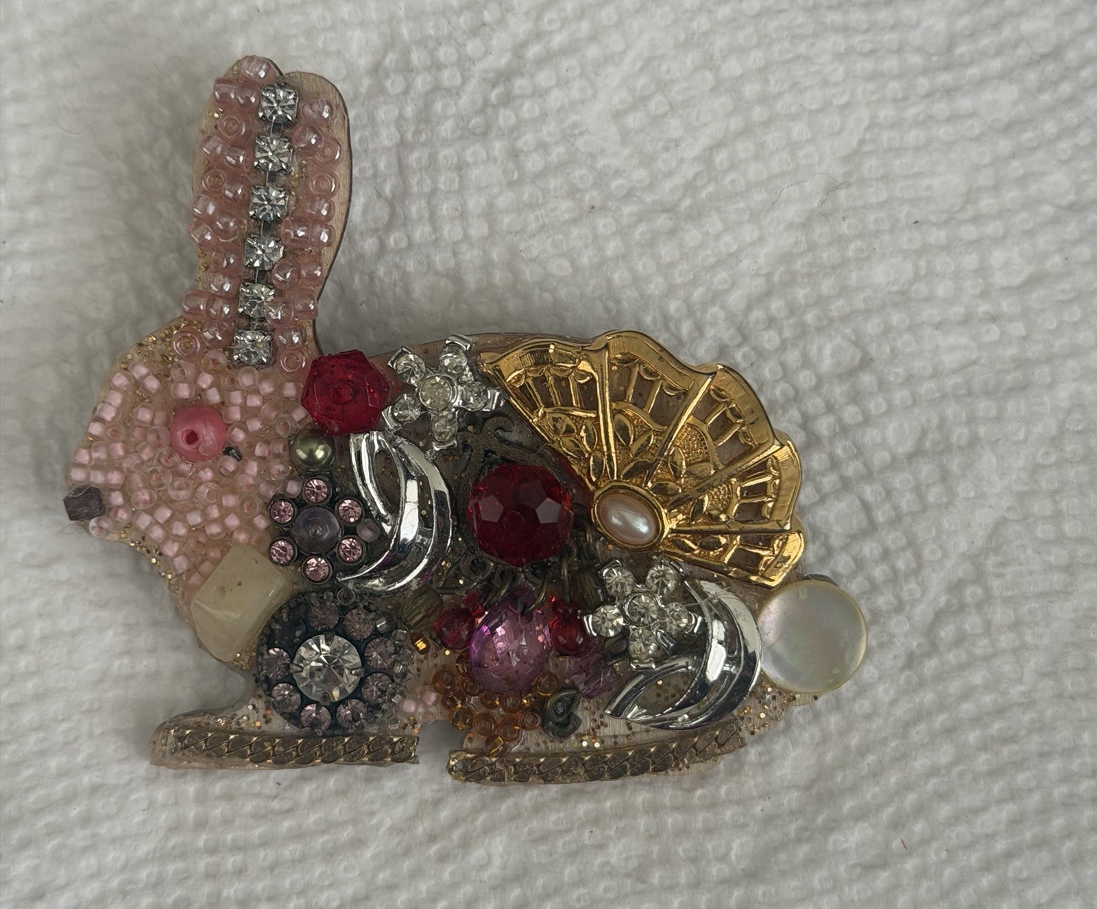 Handmade Rabbit Pin Brooch From Old Broken Pieces Of Jewelry None Are Alike.