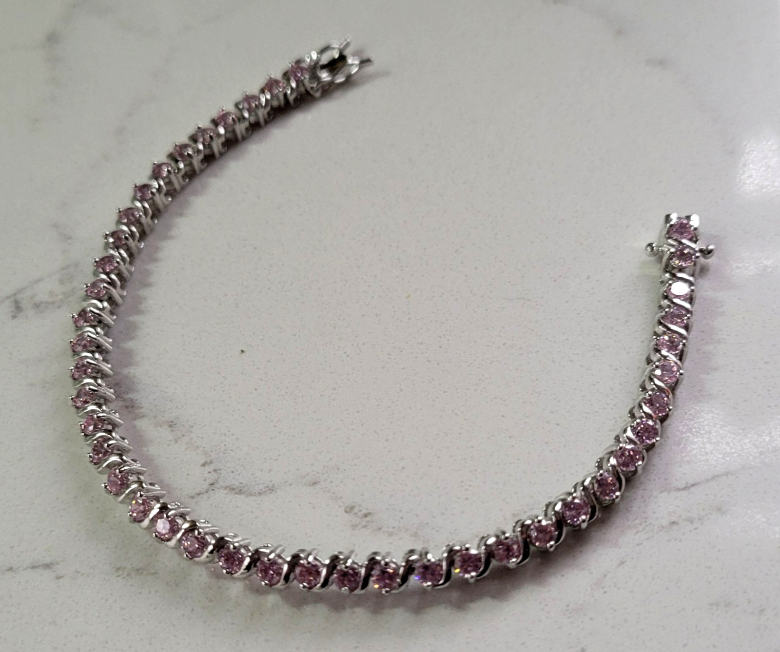 NEW Sterling Silver Tennis Bracelet Pink Topaz DW Thailand 14g