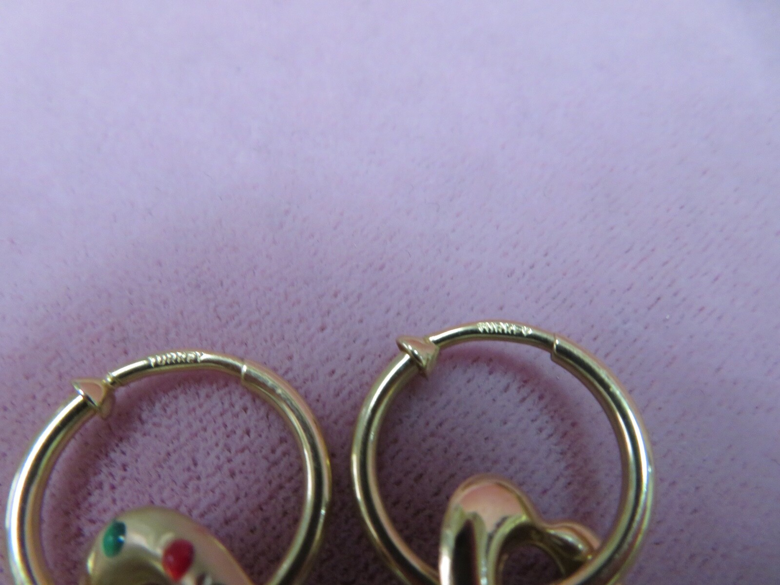 14k Pure Y. Gold None Pieced Hoop Earrings w. Heart Charm 2.52 G (#378)