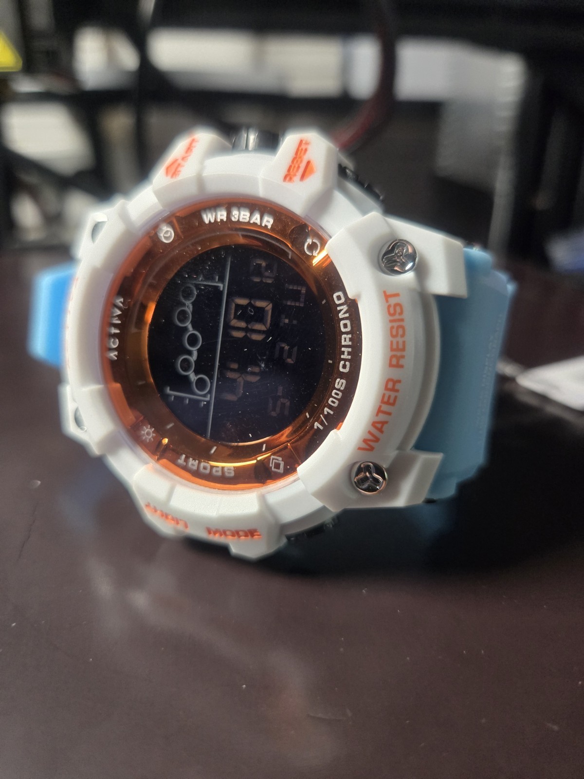 Activa Unisex Quartz Digital Chronograph 30m White Case Blue Resin Strap