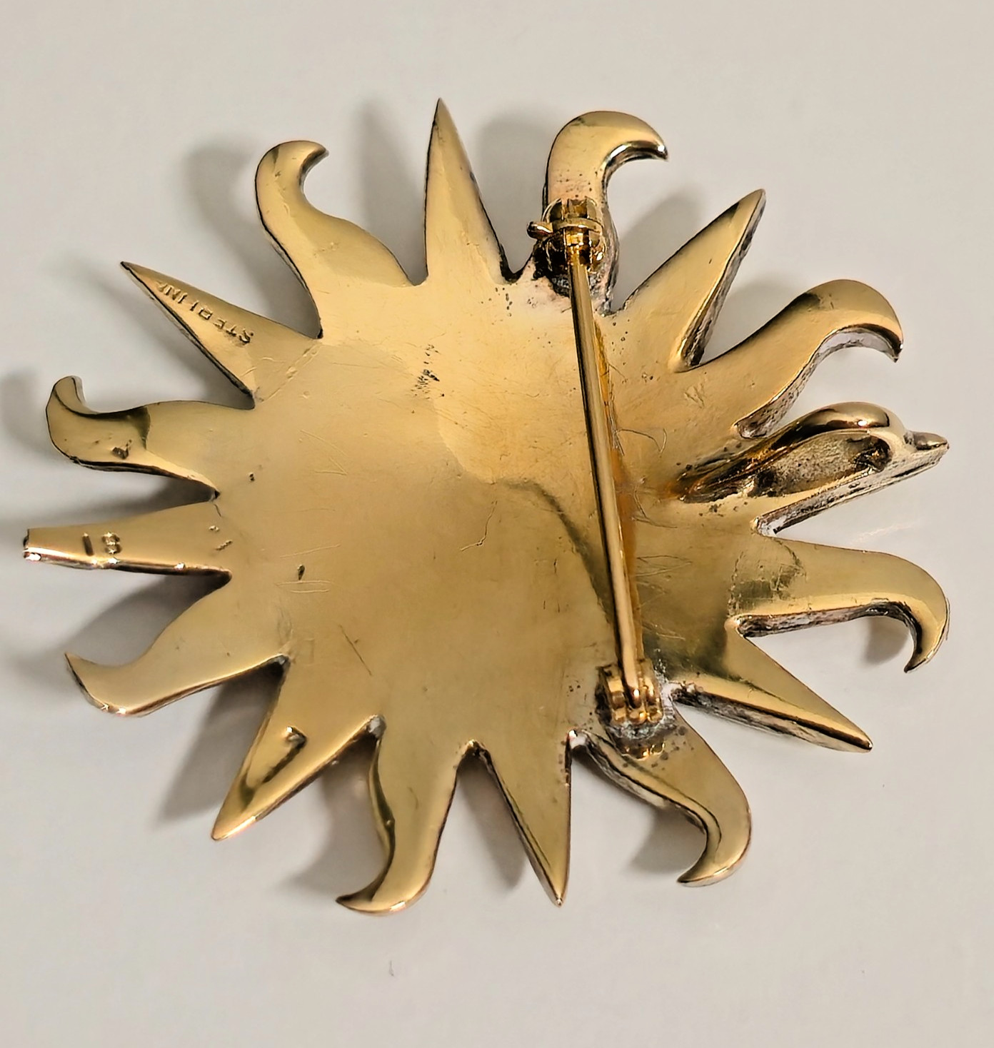 Vintage Vermeil Sterling Silver Brutalist Sun Pendant/Brooch 1.5inches 12g