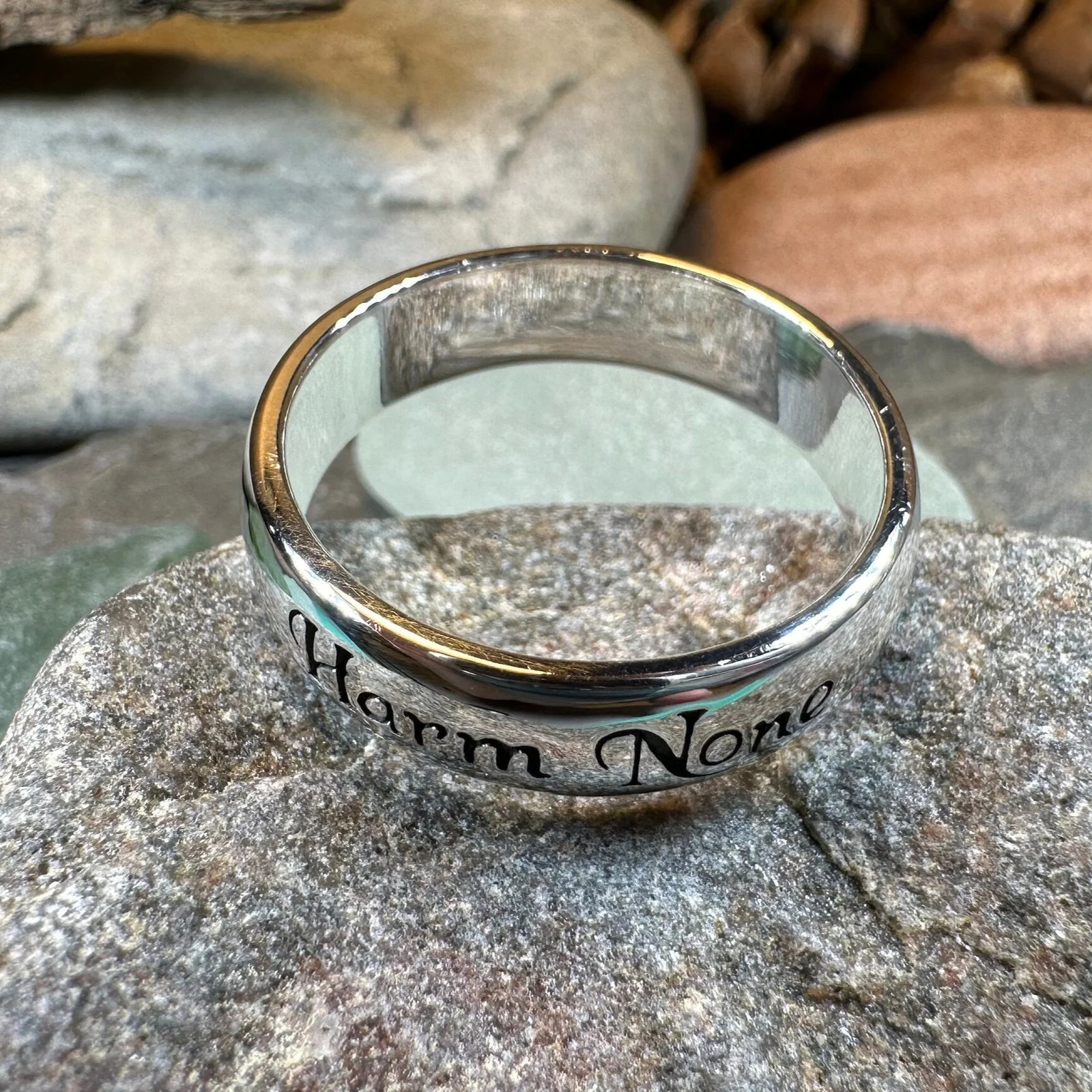 Harm None Wiccan Ring Amulet Witch Pagan Unisex Ladies Band Sterling Silver 925