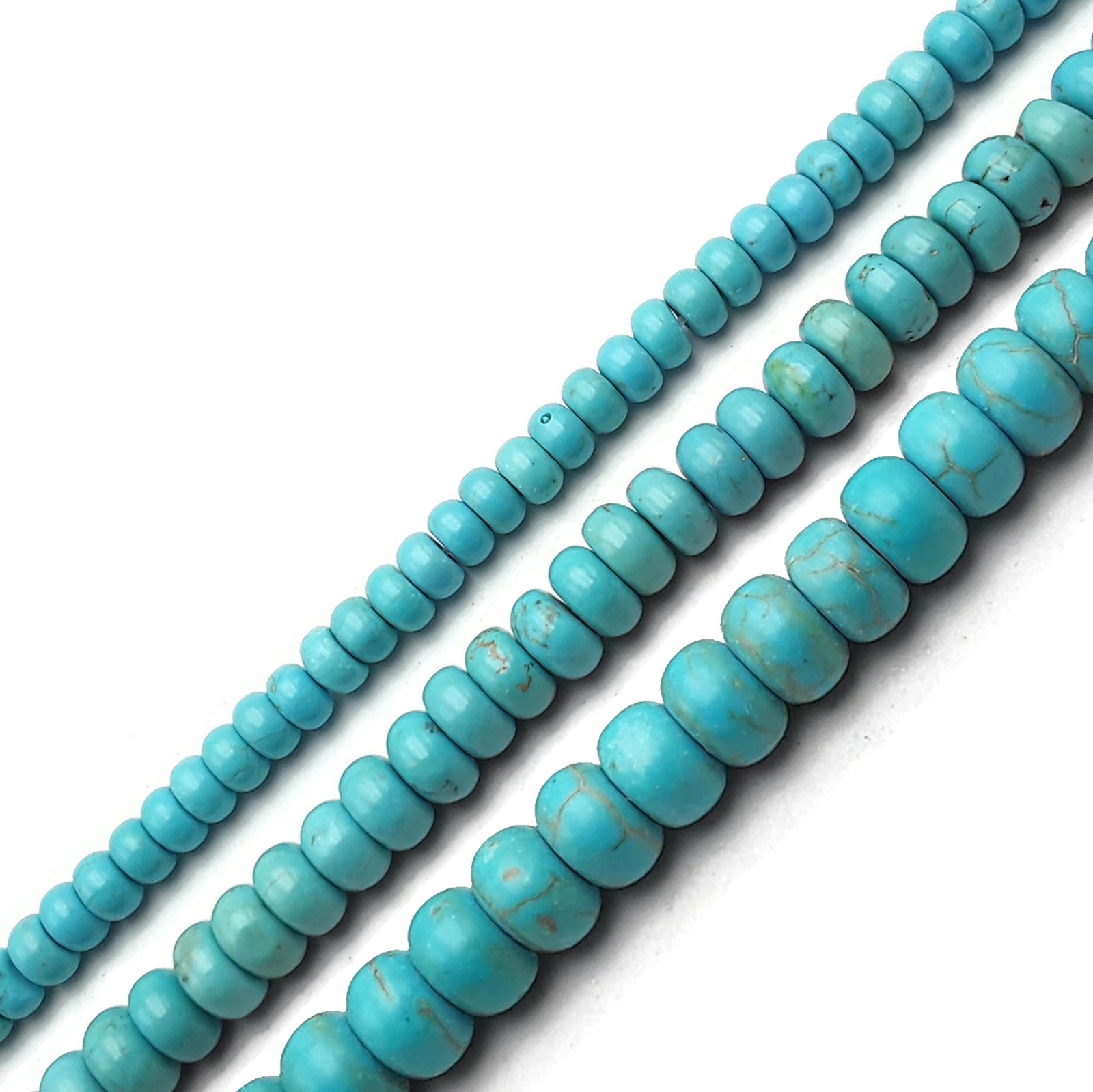 Blue Turquoise Smooth Rondelle Beads 3x4mm 4x6mm 5x8mm 15.5″ Strand